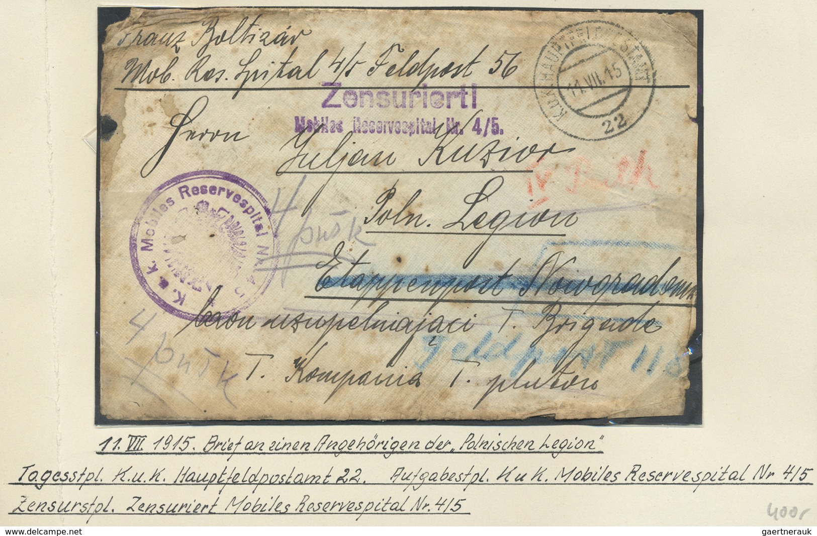 Österreich - Militärpost / Feldpost: 1915 (11.7.), Feldpost-Brief (deutliche Alters- Und Beförderung - Andere & Zonder Classificatie