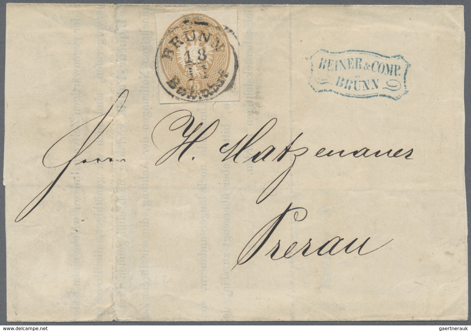 Br Österreich - Ganzsachen: 1863, 15 Kr. Braun Ganzsachenausschnitt Als Frankatur Verwendet Auf Geschäf - Autres & Non Classés