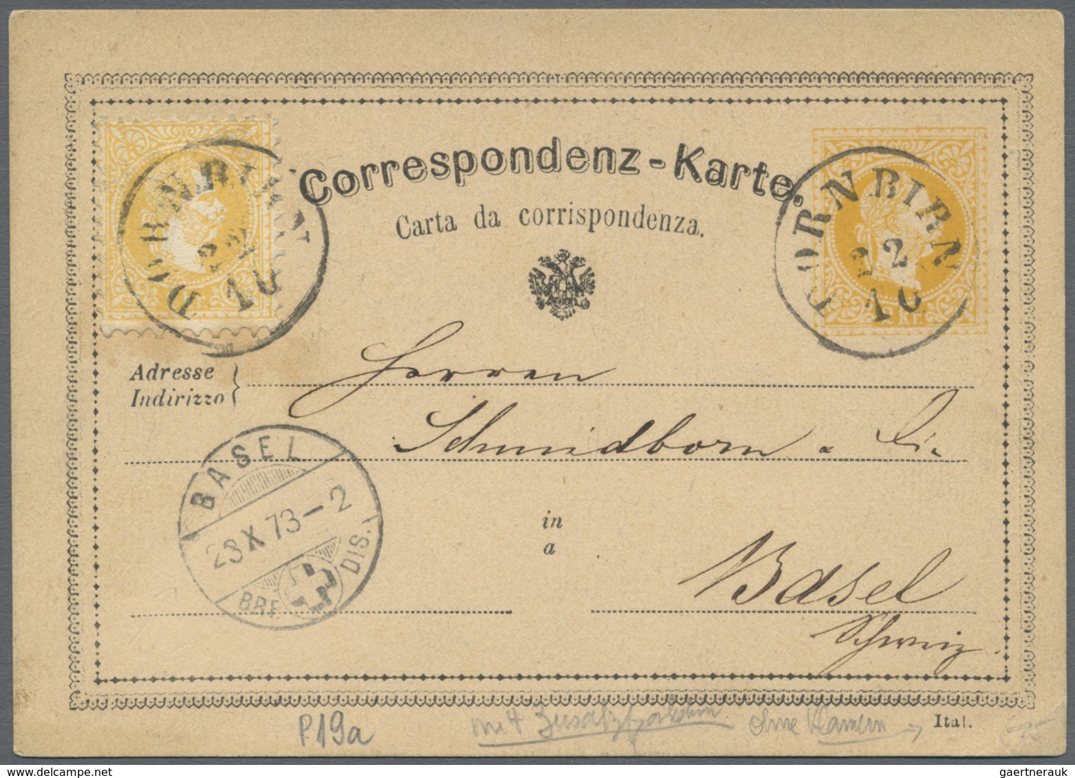 GA Österreich - Ganzsachen: 1867, GA-Karte Medallion Franz Joseph 2 Kr. Gelb (Ital.) Mit Zusatzfrankatu - Andere & Zonder Classificatie