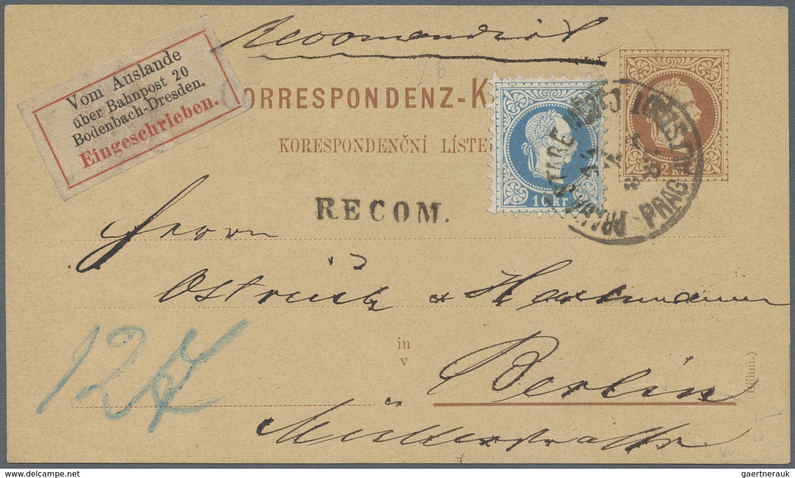 GA Österreich - Ganzsachen: 1867, 10 Kr. Als Beifranktur Auf GSK 10 Kr. Braun, Klarer K1 "PRAG ALTSTADT - Andere & Zonder Classificatie