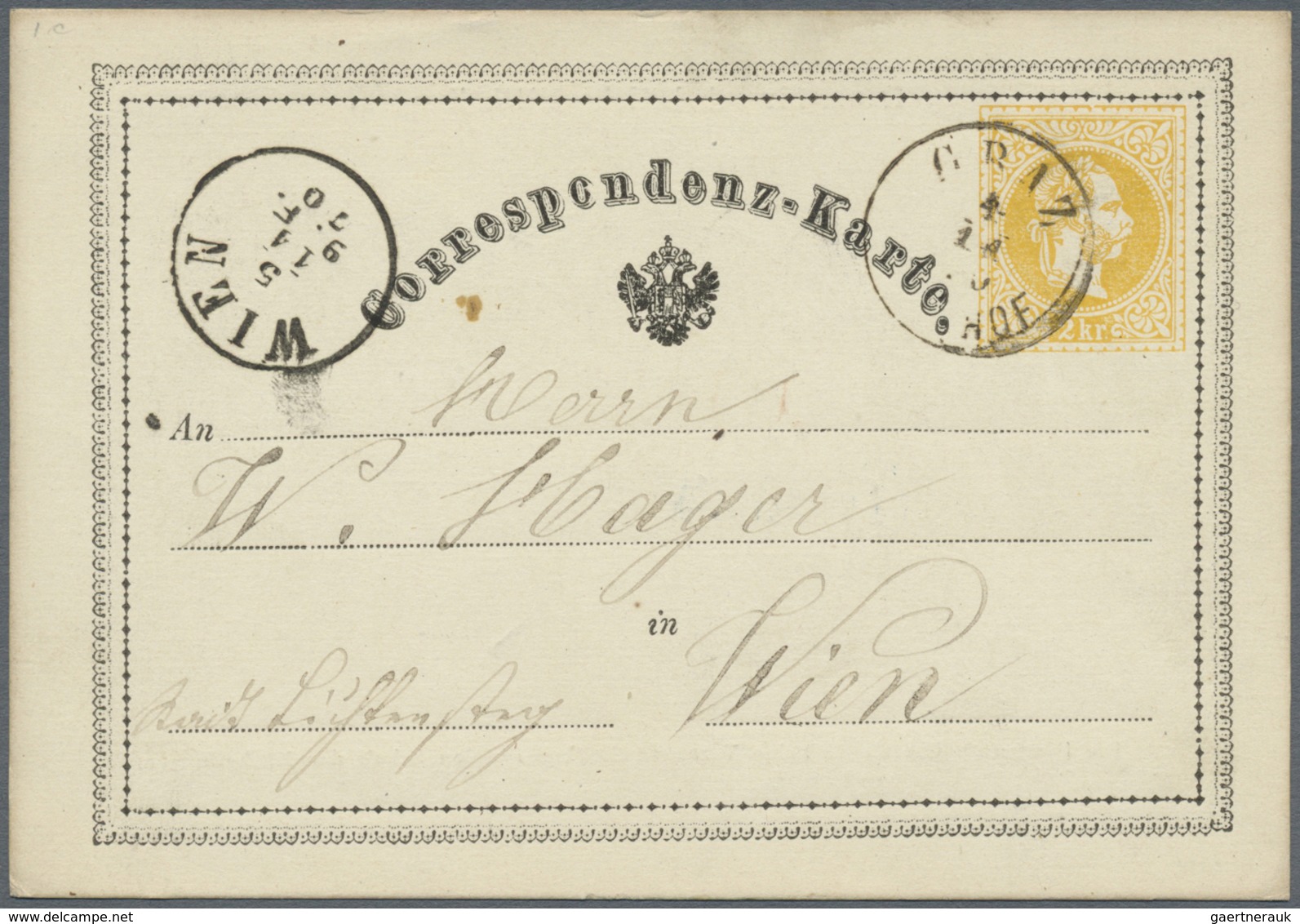 GA Österreich - Ganzsachen: 1870/1872, Fünf Correspondenz-Karten 2 Kr. Gelb In Teils Unterschiedl. Type - Andere & Zonder Classificatie