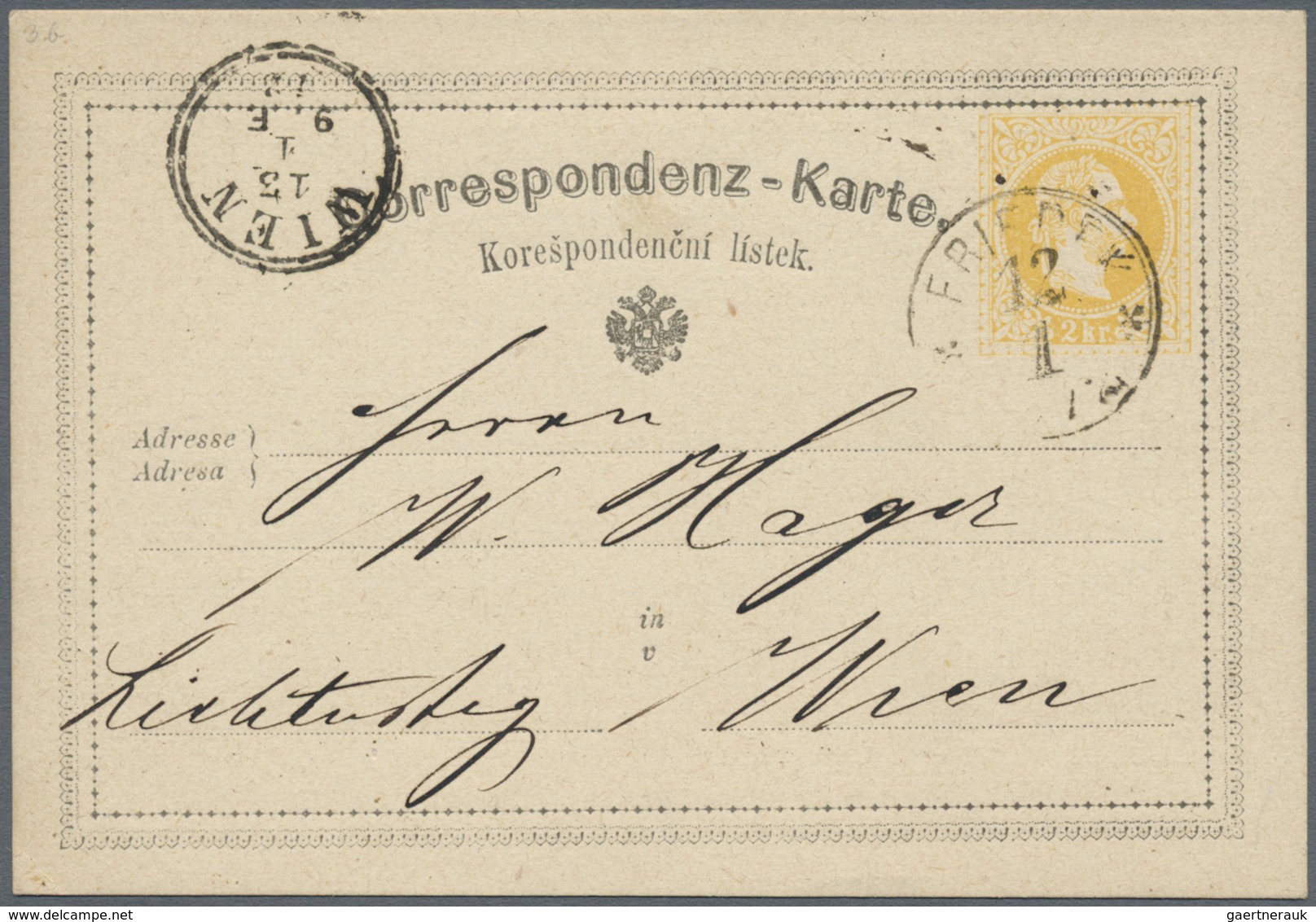 GA Österreich - Ganzsachen: 1870/1872, Fünf Correspondenz-Karten 2 Kr. Gelb In Teils Unterschiedl. Type - Andere & Zonder Classificatie