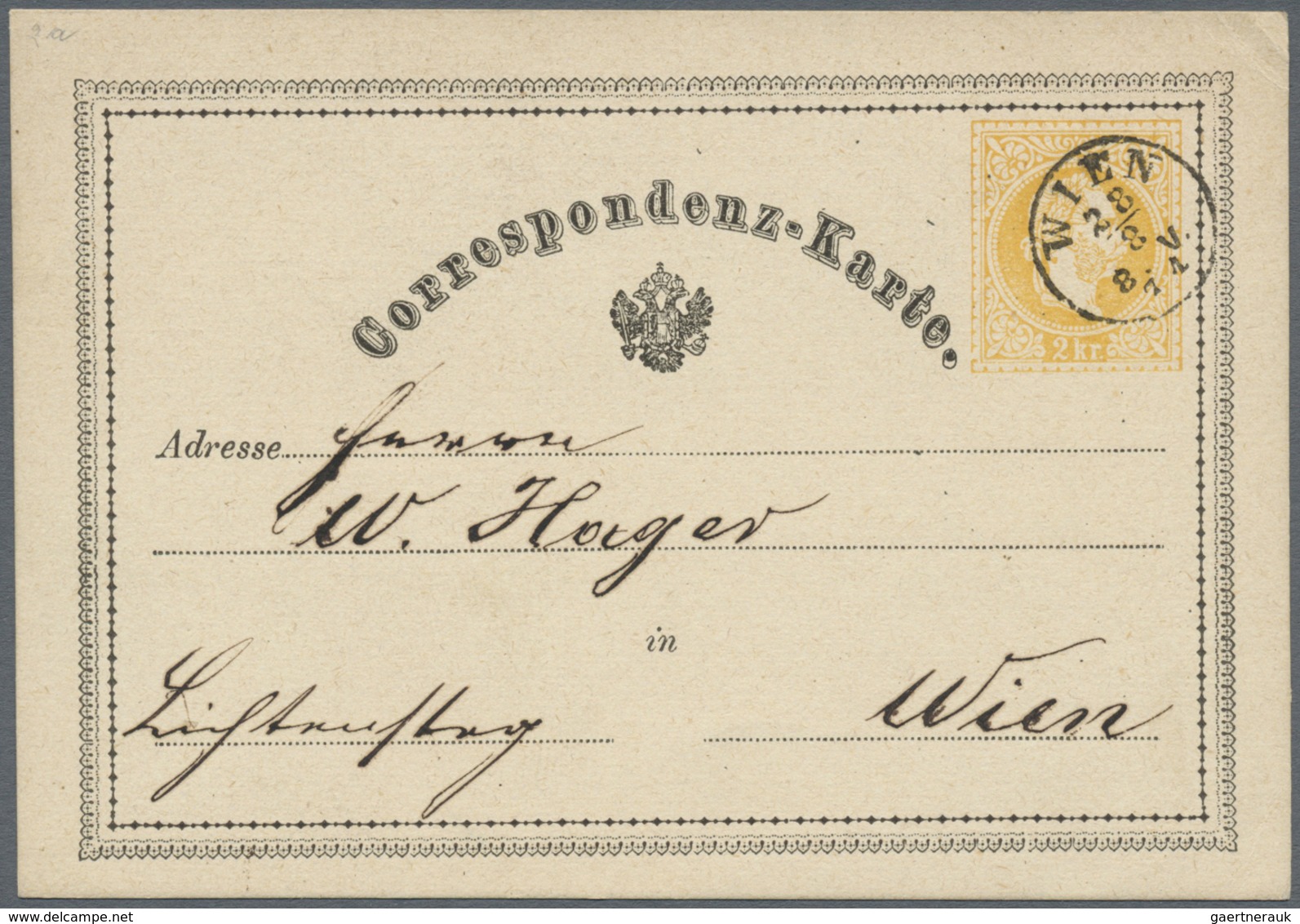 GA Österreich - Ganzsachen: 1870/1872, fünf Correspondenz-Karten 2 Kr. gelb in teils unterschiedl. Type