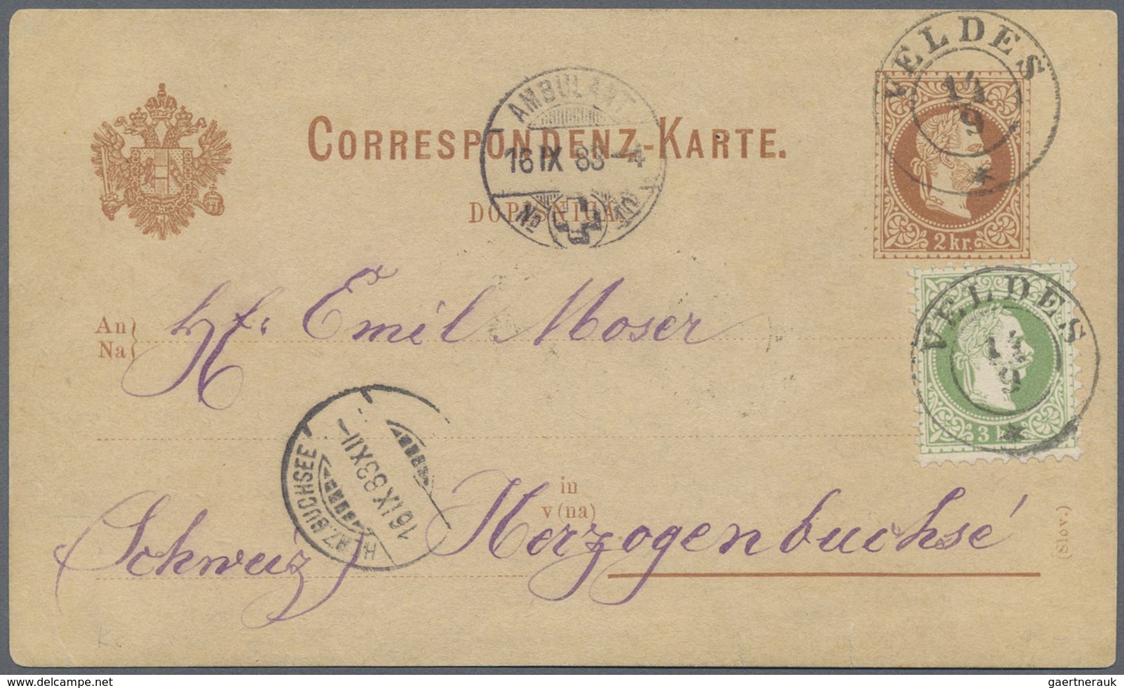 GA Österreich - Ganzsachen: 1877/1883, Fünf Correspondenzkarten 2 Kr. Braun (4 X Deutsch, 1 X Slowen.) - Autres & Non Classés