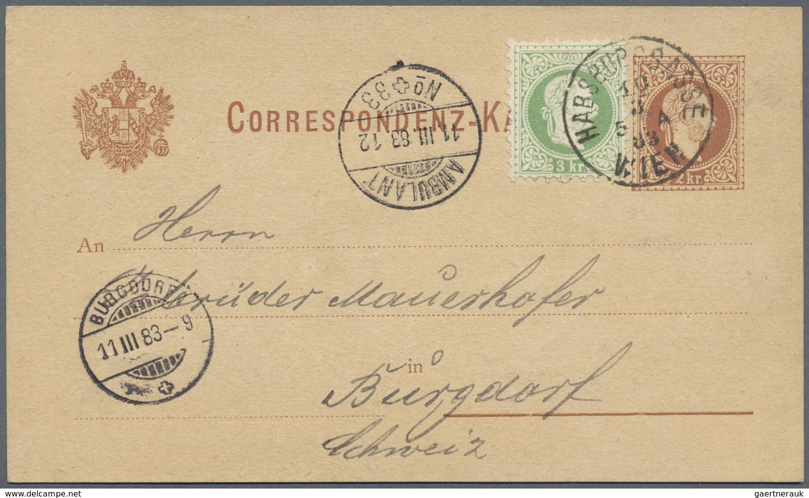 GA Österreich - Ganzsachen: 1877/1883, Fünf Correspondenzkarten 2 Kr. Braun (4 X Deutsch, 1 X Slowen.) - Autres & Non Classés