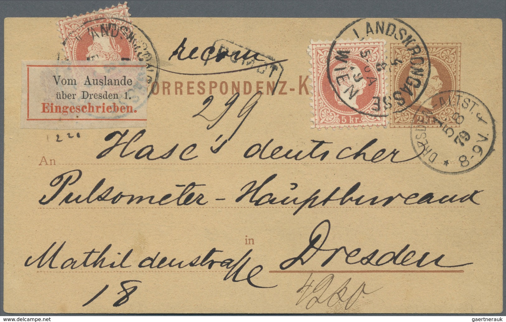 GA Österreich - Ganzsachen: 1879, 2 Kreuzer Franz Josef Ganzschenkarte Mit Zwei Bildgleichen 5 Kr. Mark - Autres & Non Classés