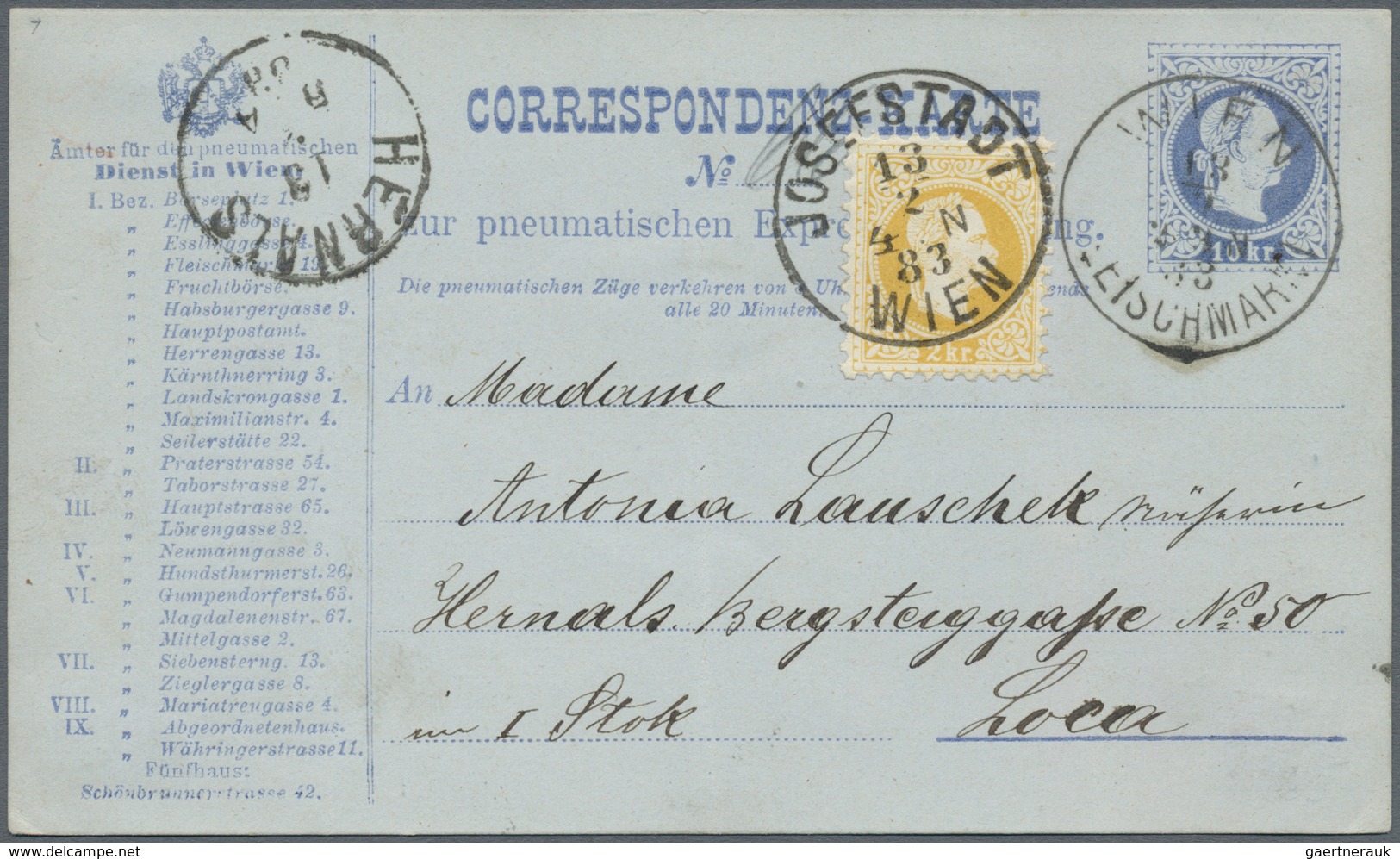 GA Österreich - Ganzsachen: 1883 (13.2.), Corrrespondenz-Karte Zur Pneumatischen Expressbeförderung 10 - Andere & Zonder Classificatie