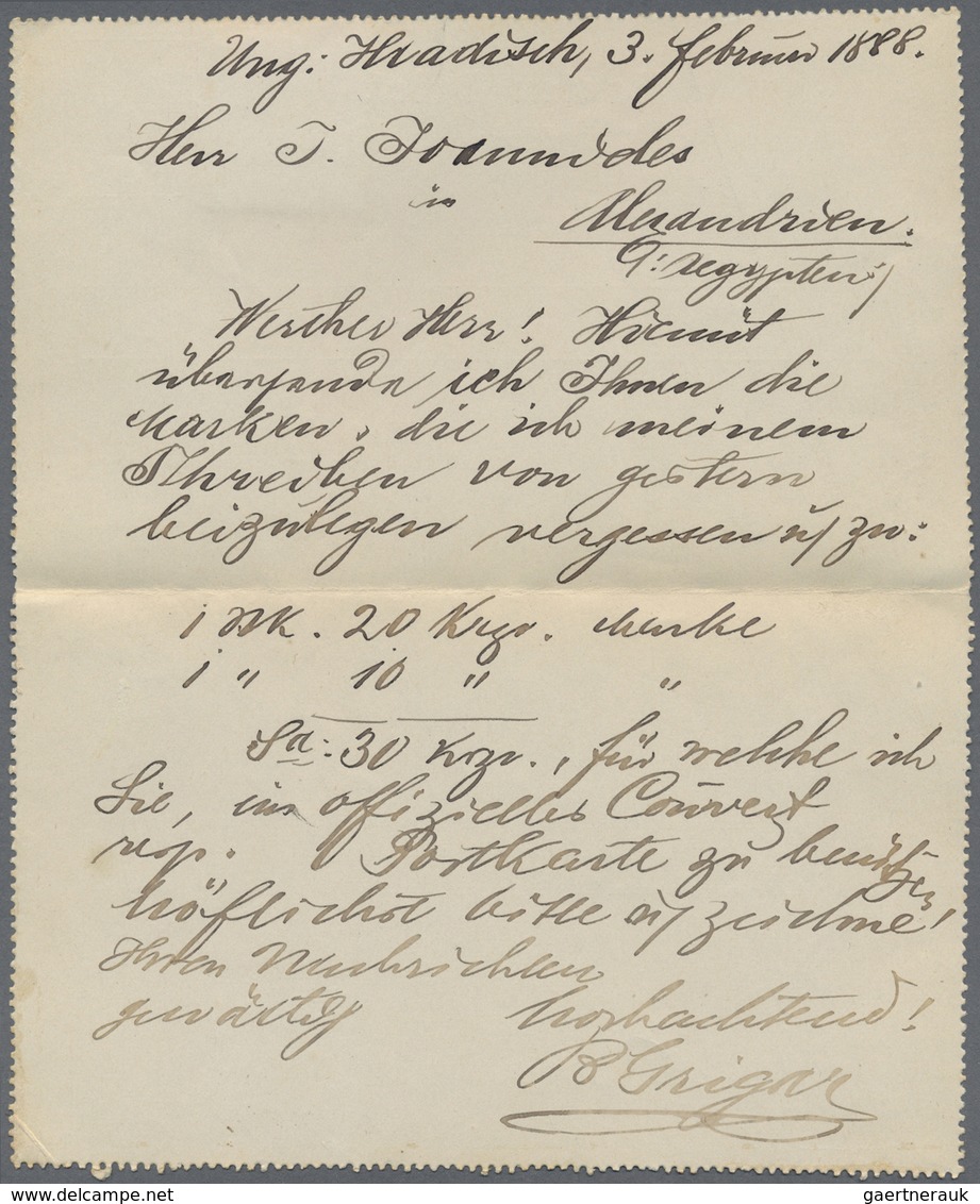 GA Österreich - Ganzsachen: 1887/1888, 5 Kr. Kartenbrief Mit Zusatzfrankatur Von UNG.HRADISCH Und 2 Kr. - Autres & Non Classés