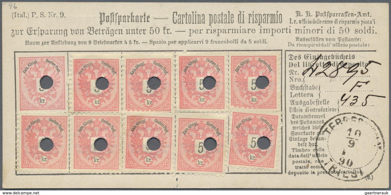 GA Österreich - Ganzsachen: 1890 (10.9.), Postsparkarte 5 Kr. Doppeladler (dt.-ital.) Zufrankiert Mit N - Andere & Zonder Classificatie