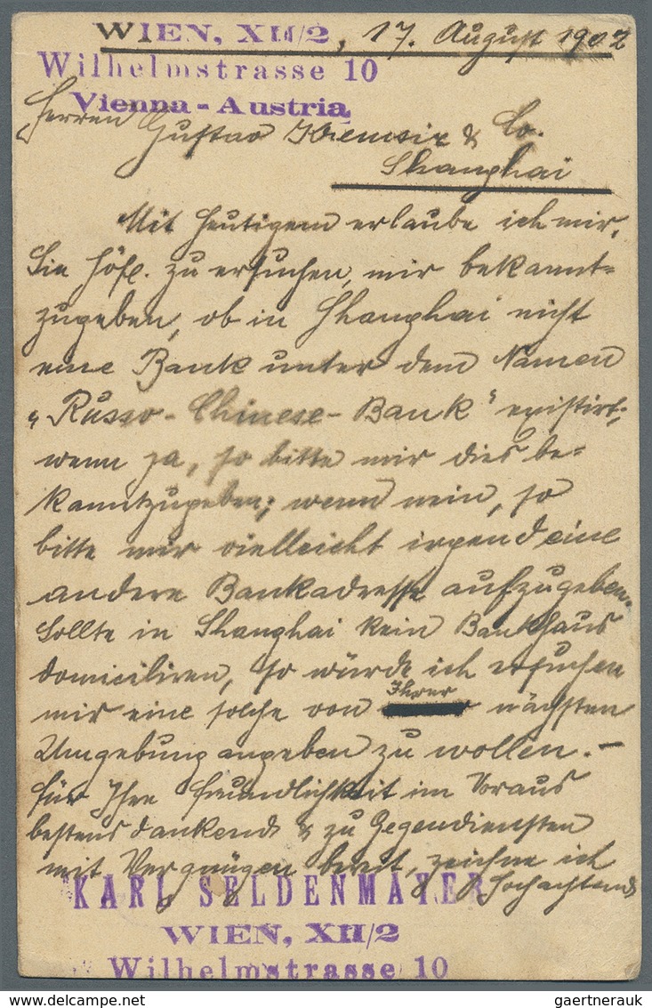 GA Österreich - Ganzsachen: 1902, GA-Postkarte 10 Heller Rosa Von Wien Nach Shanghai, Entwertet «WIEN 1 - Autres & Non Classés