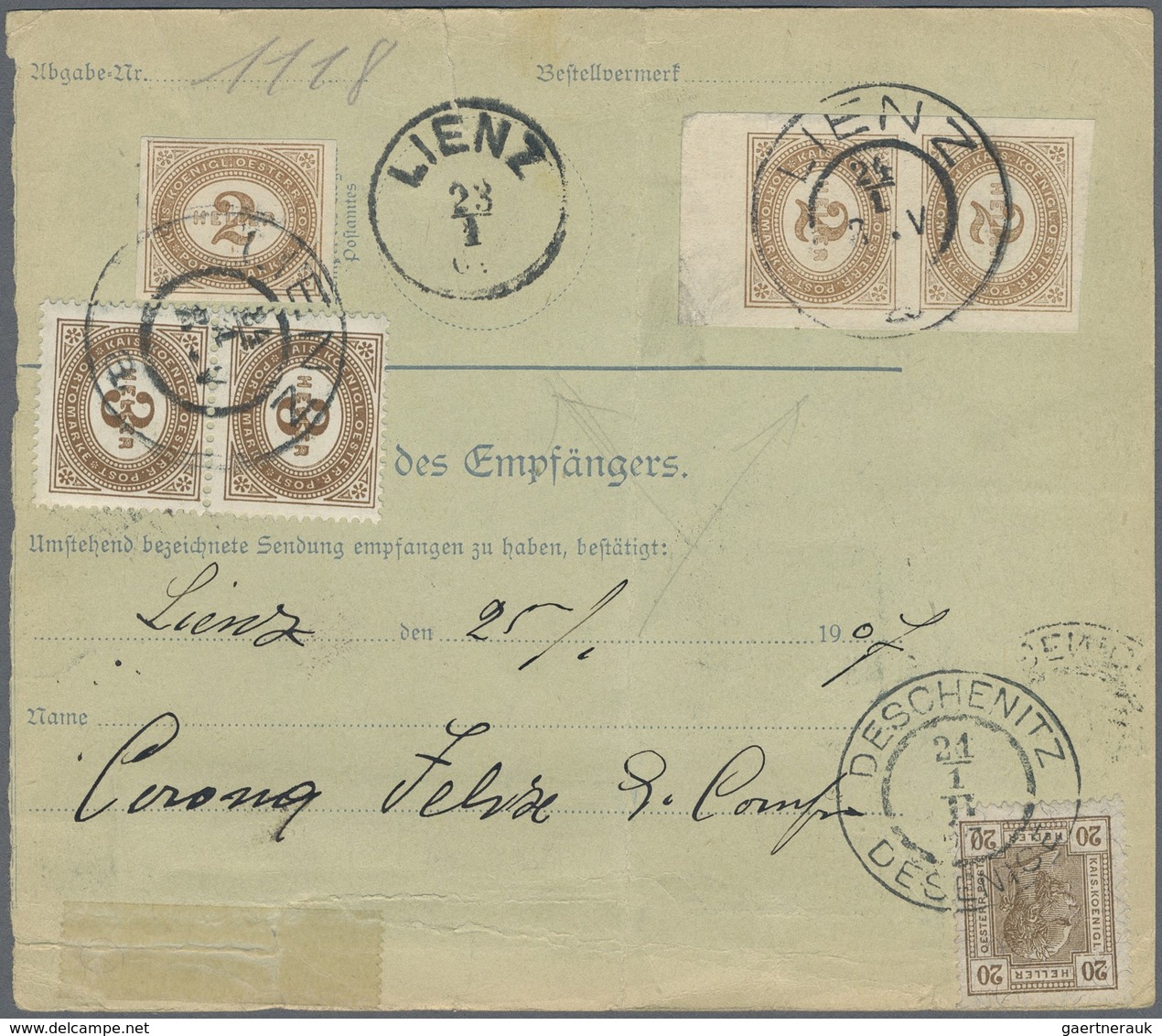 GA Österreich - Ganzsachen: 1907, 10 Heller Postbegleitadresse Für 3 Pakete Von Deschenitz Nach Lienz, - Andere & Zonder Classificatie