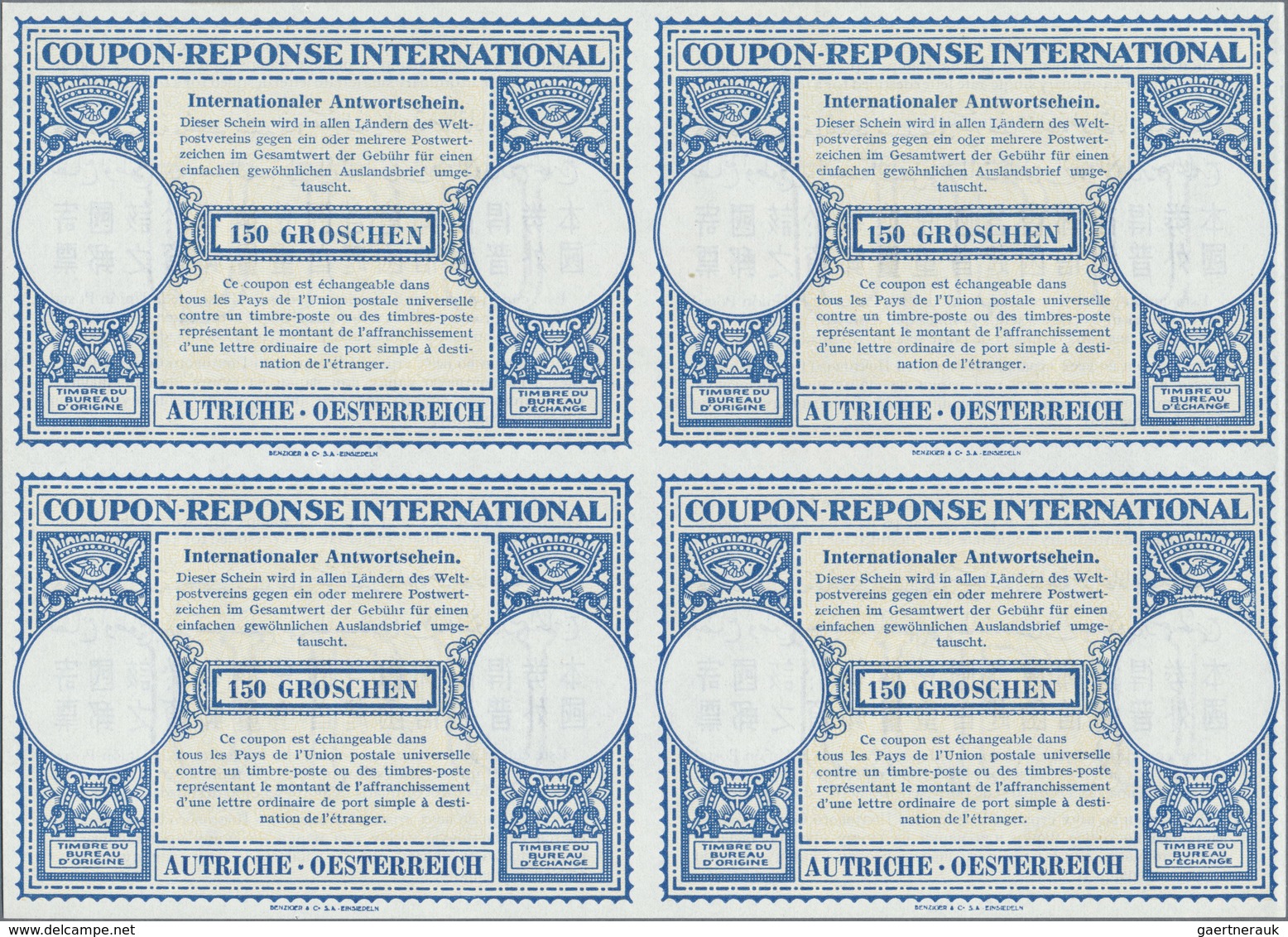 GA Österreich - Ganzsachen: 1949, September. Internationaler Antwortschein "150 Groschen" (London-Muste - Andere & Zonder Classificatie