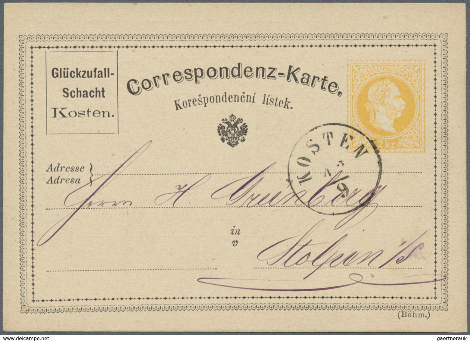 GA Österreich - Privatganzsachen: 1875, 2 Kreuzer Correspondenz-Karte Mit Privatem Zudruck "Glückzufall - Sonstige & Ohne Zuordnung