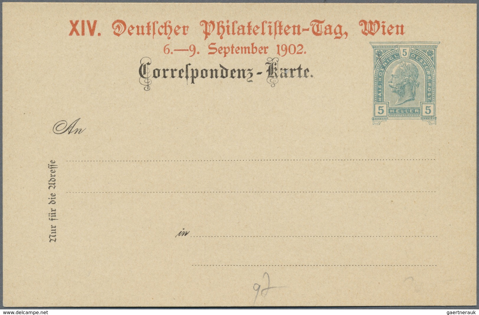 GA Österreich - Privatganzsachen: 1902/1911, "XIV. Dt. Philatelistentag Wien 1902" österr. Privat-Ganzs - Andere & Zonder Classificatie