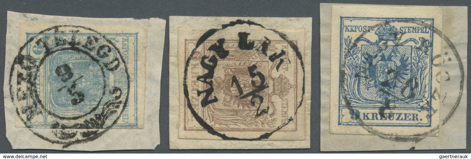 Brfst Österreich - Stempel: 1850, "MEZÖ TELEGD" Zier-K2, "NAGY LAK" K1 Und "NAGY BÖSZK" Je Auf Briefstück - Maschinenstempel (EMA)