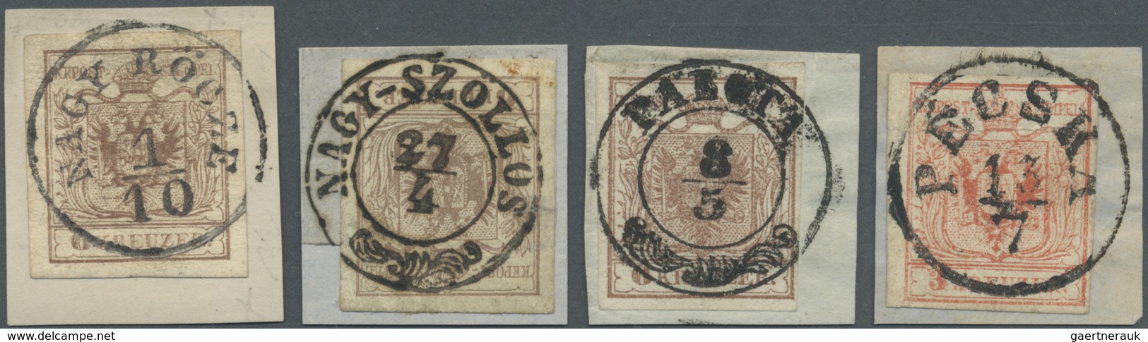 Brfst Österreich - Stempel: 1850, "NAGY RÖCZE" K1, "NAGY-SZOLLOS" Zier-K2, "PAECTA" Zier-K2 Und "PECSKA" K - Maschinenstempel (EMA)