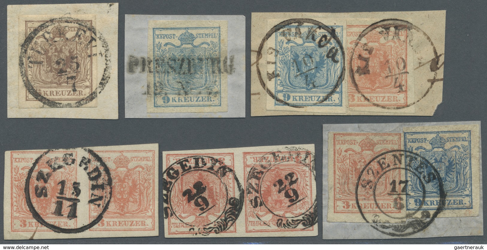 Brfst/O Österreich - Stempel: 1850, "TURKEVE" K1, "PRESZBURG" L2, "KIS VARDA" K1 Und 3x "SZEGEDIN" K2 Auf 2 - Franking Machines (EMA)