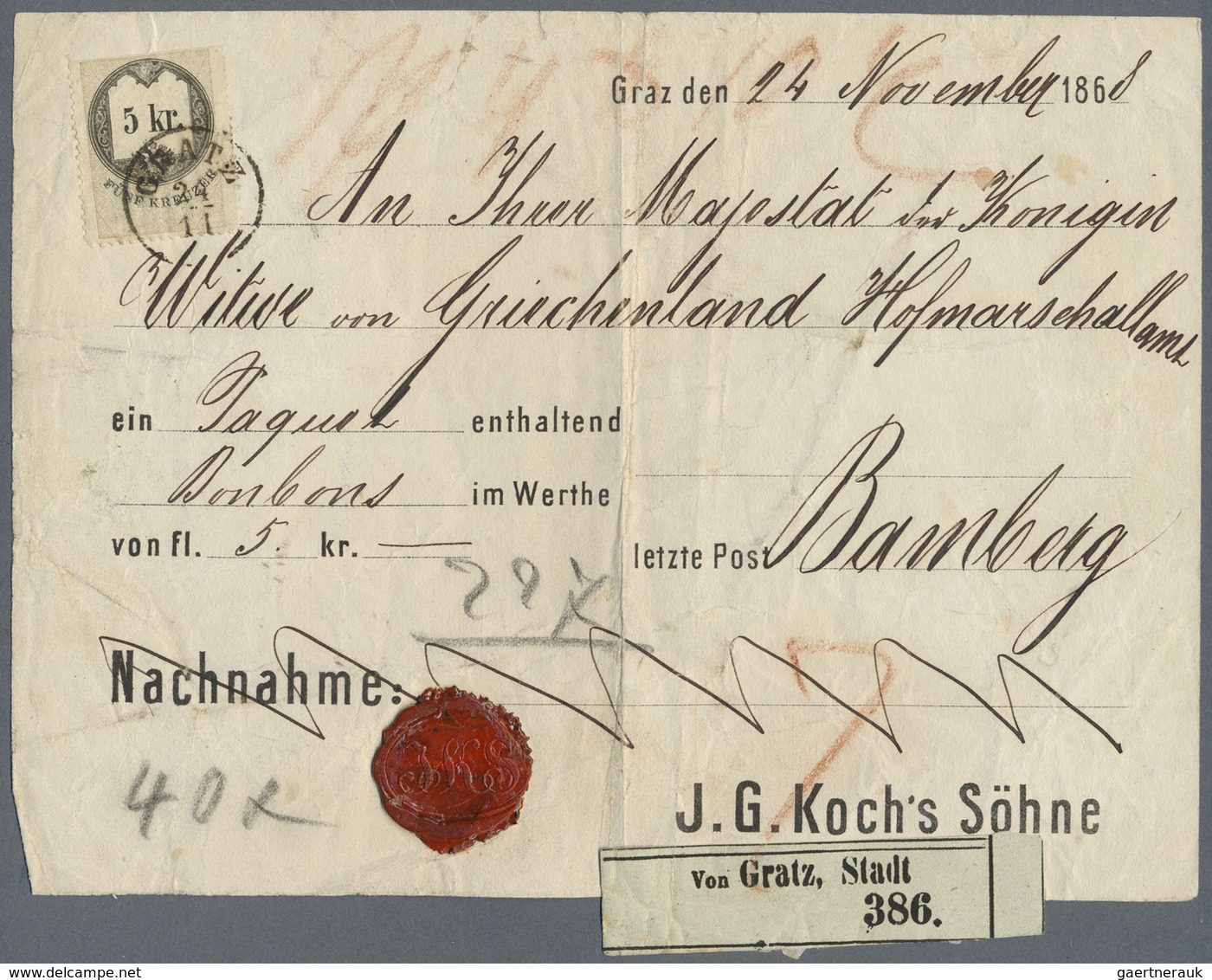 Br Österreich - Besonderheiten: 1868, Paktbegleitbrief Mit Stempelmarke Zu 5 Kr. Poststempel Von GRAZ F - Andere & Zonder Classificatie