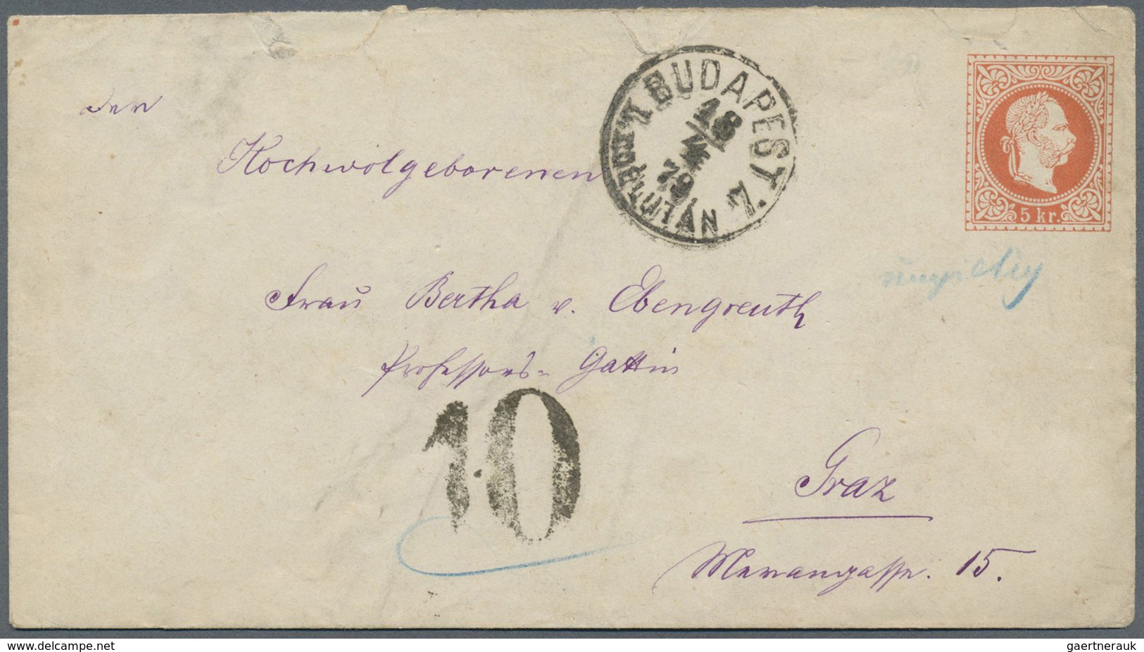 GA Österreich - Besonderheiten: 1871/1879, 2x 5 Kreuzer Ganzsachenumschläge Von PEST Nach Wien Und Von - Autres & Non Classés