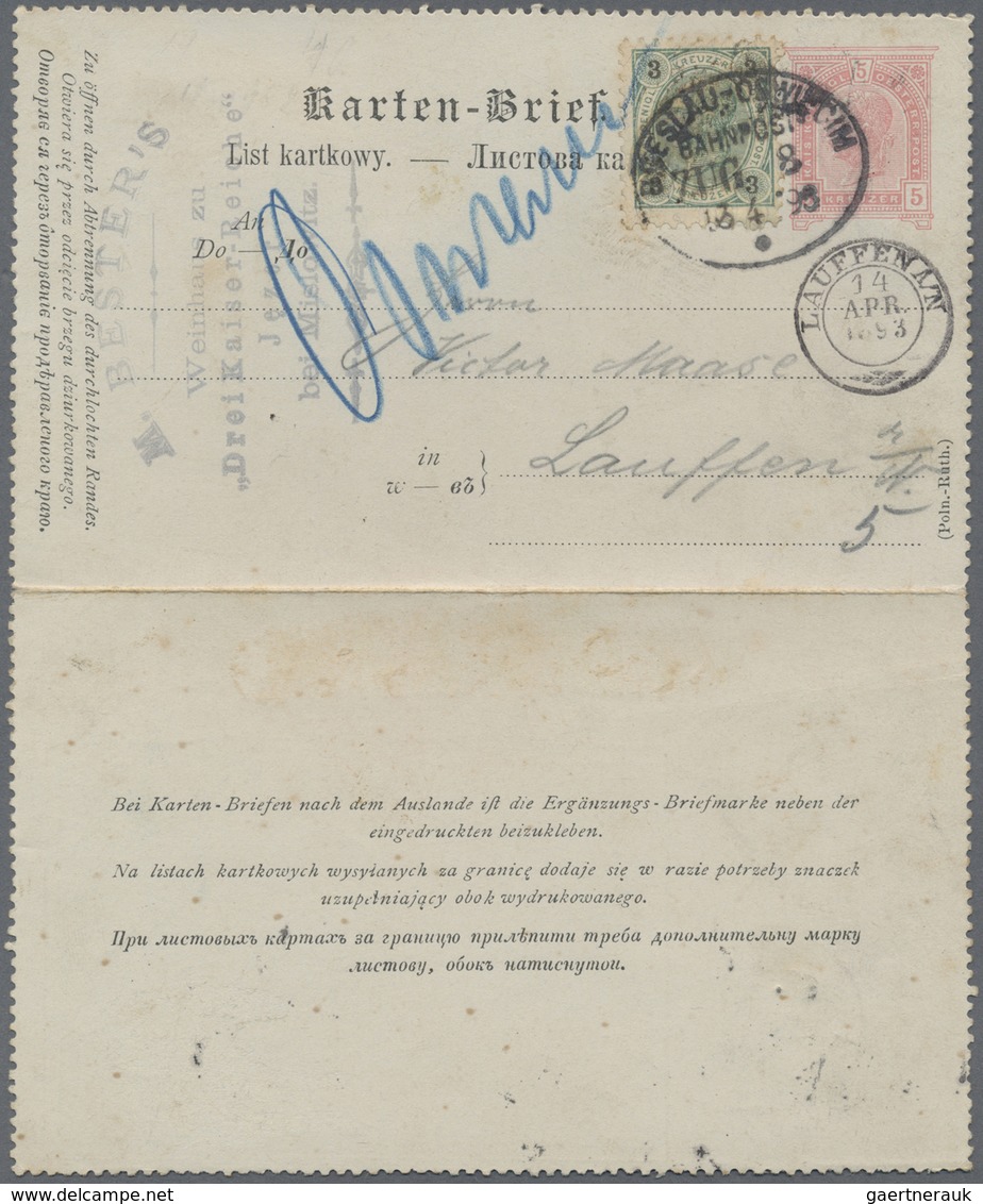 GA Österreich - Besonderheiten: 1893, 5 Kreuzer Kartenbrief Mit Zusatzfrankatur Von MISLOWITZ Nach LAUF - Andere & Zonder Classificatie