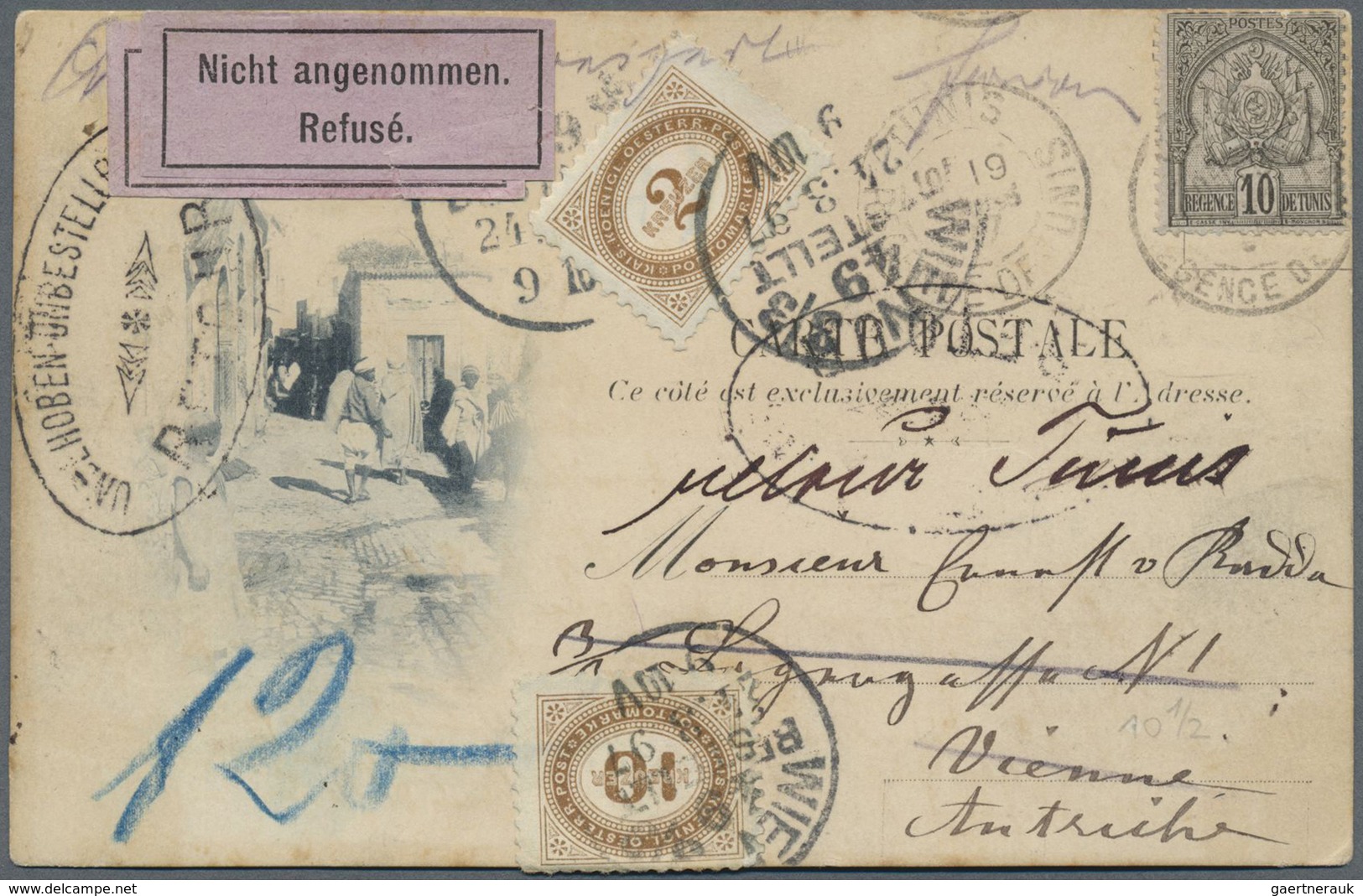 Br Österreich - Besonderheiten: 1897, 10 C Schwarz A. Karte Von TUNESIEN Nach WIEN Und Vermutlich Wegen - Sonstige & Ohne Zuordnung