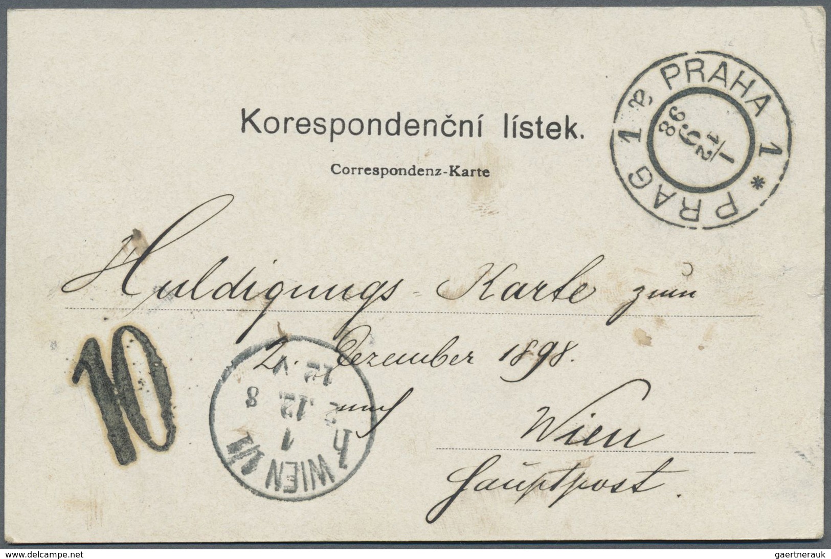 Österreich - Besonderheiten: 1898, "Huldigungskarte" An Das Kaiserhaus Mit Prager Taxstempel "10", I - Autres & Non Classés