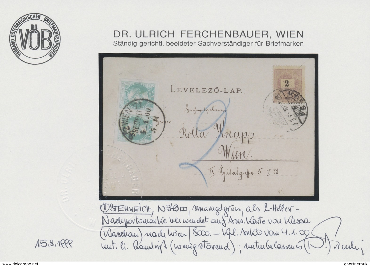 Österreich - Besonderheiten: 1899/1900, 1/2 Kr Smaragdgrün Im Waager. Paar Als 2-Heller-NACHPORTOMAR - Autres & Non Classés