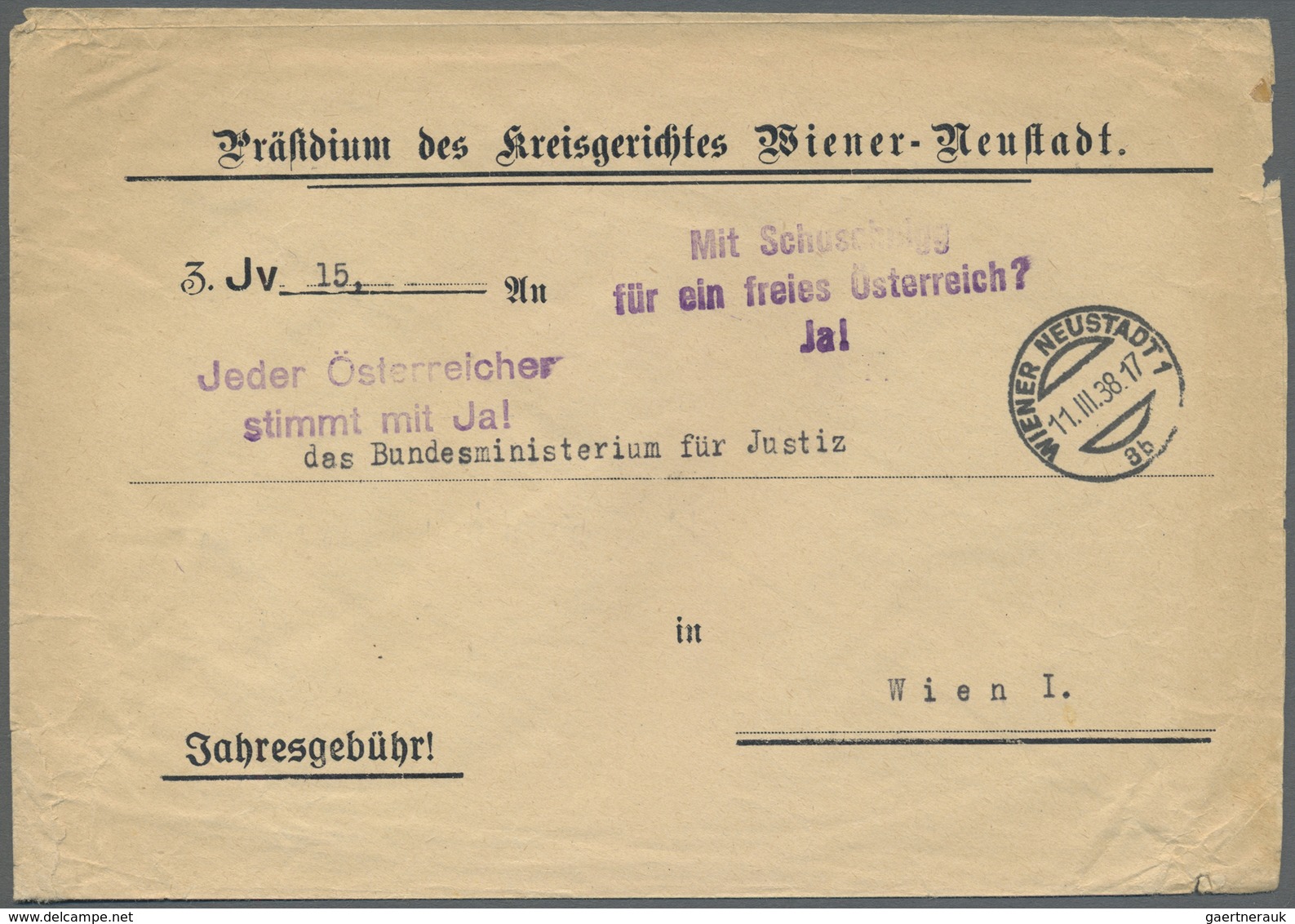 Br Österreich - Besonderheiten: 1938 (11.3.), Portofreier Dienstbrief Des 'Präsidium Des Kreisgerichtes - Andere & Zonder Classificatie