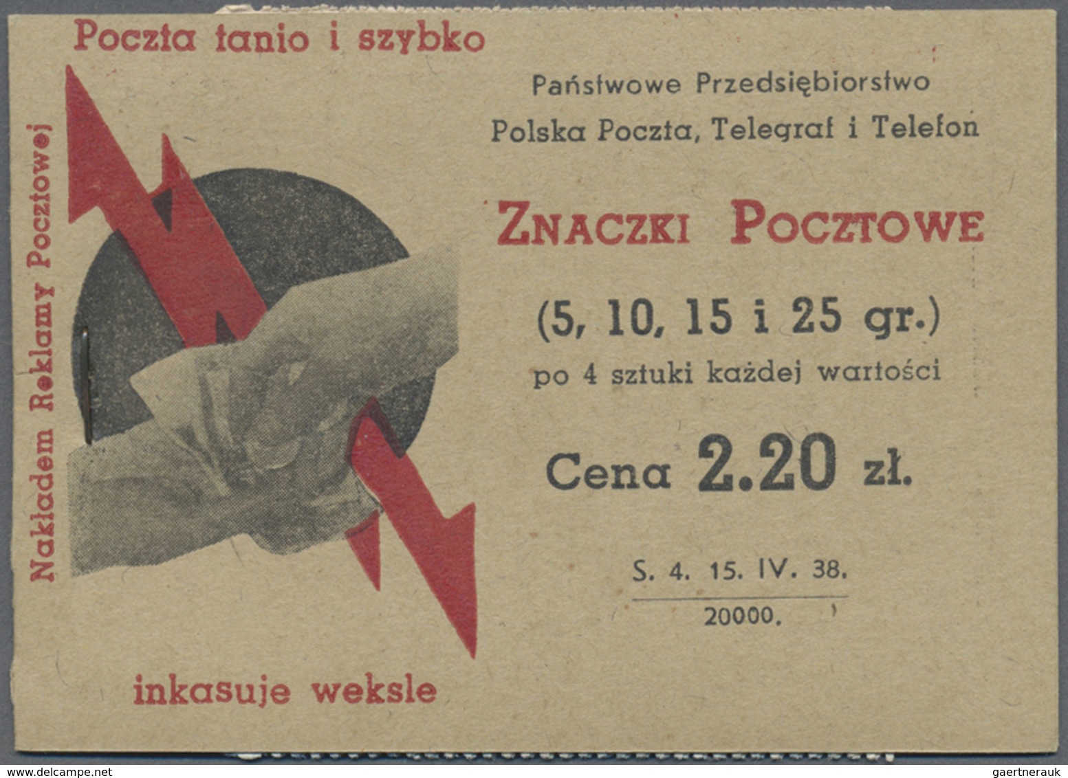 ** Polen: 1938, Booklet 2,20 Zl, Type A, Mint Never Hinged, Fine - Brieven En Documenten