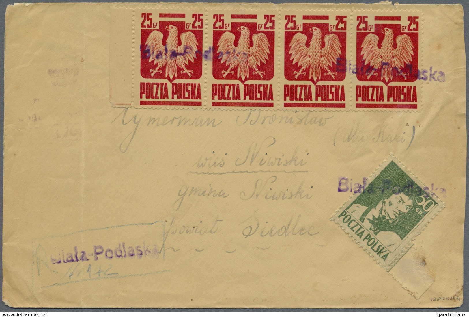 Br Polen: 1944, 50gr. Green "Wodzowie" And Marginal Horiz. Strip Of Four 25gr. Carmine "Goznak", Correc - Brieven En Documenten