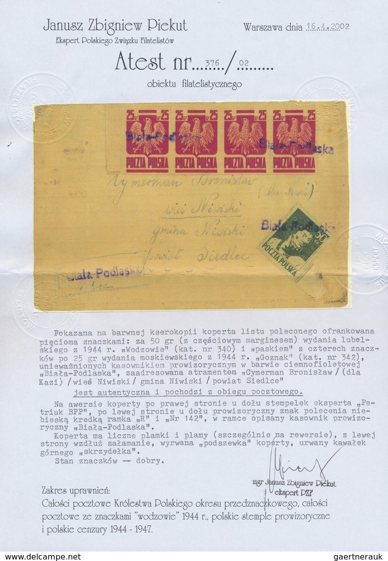 Br Polen: 1944, 50gr. Green "Wodzowie" And Marginal Horiz. Strip Of Four 25gr. Carmine "Goznak", Correc - Lettres & Documents