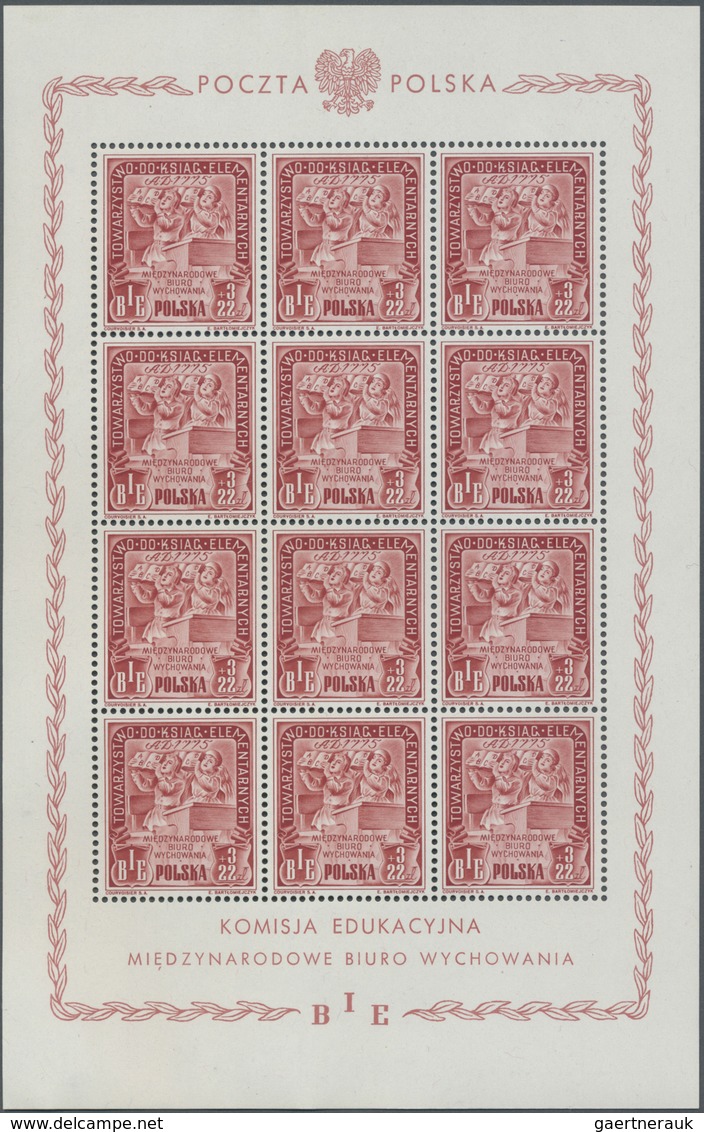 ** Polen: 1946, 3 Zt - 11 Zt, Bureau International D'Education In Little Sheets Of 12 Stamps, Mint Neve - Storia Postale