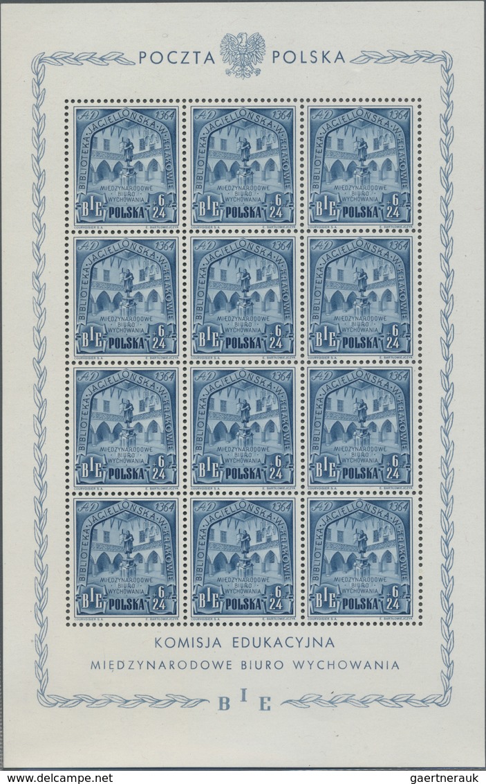 ** Polen: 1946, 3 Zt - 11 Zt, Bureau International D'Education In Little Sheets Of 12 Stamps, Mint Neve - Lettres & Documents