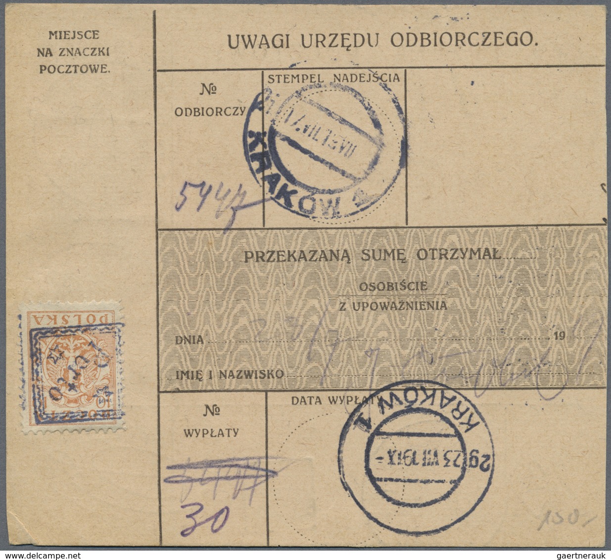 Br Polen - Lokalausgaben 1915/19: 1919 Krakau 10 H Mit Handstempel-Rahmen "Porto" Mit Zwei Sternen Rs. - Autres & Non Classés