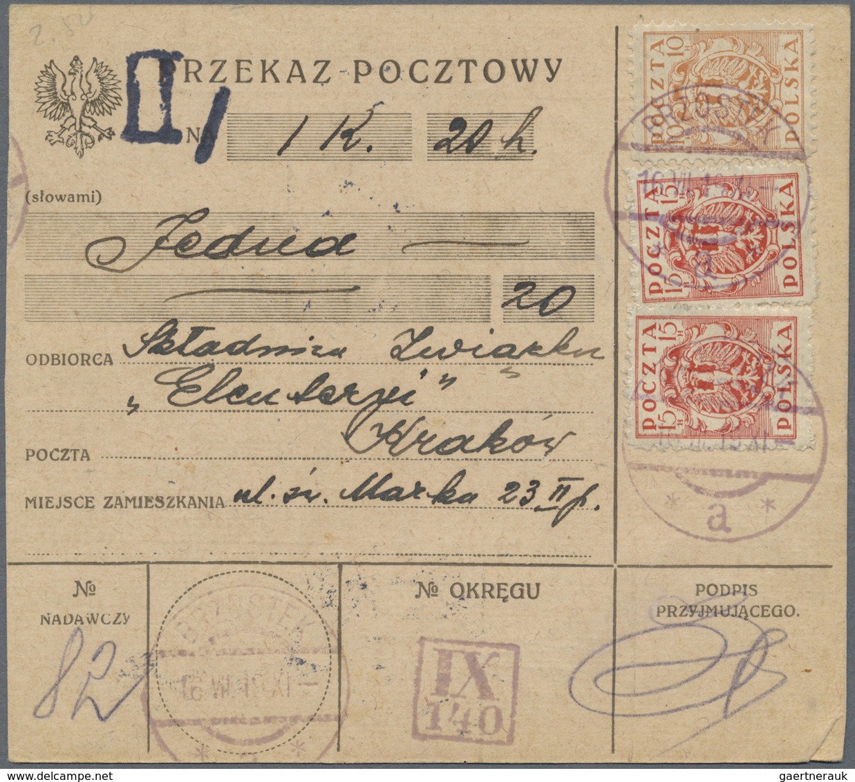 Br Polen - Lokalausgaben 1915/19: 1919 Krakau 10 H Mit Handstempel-Rahmen "Porto" Mit Zwei Sternen Rs. - Autres & Non Classés