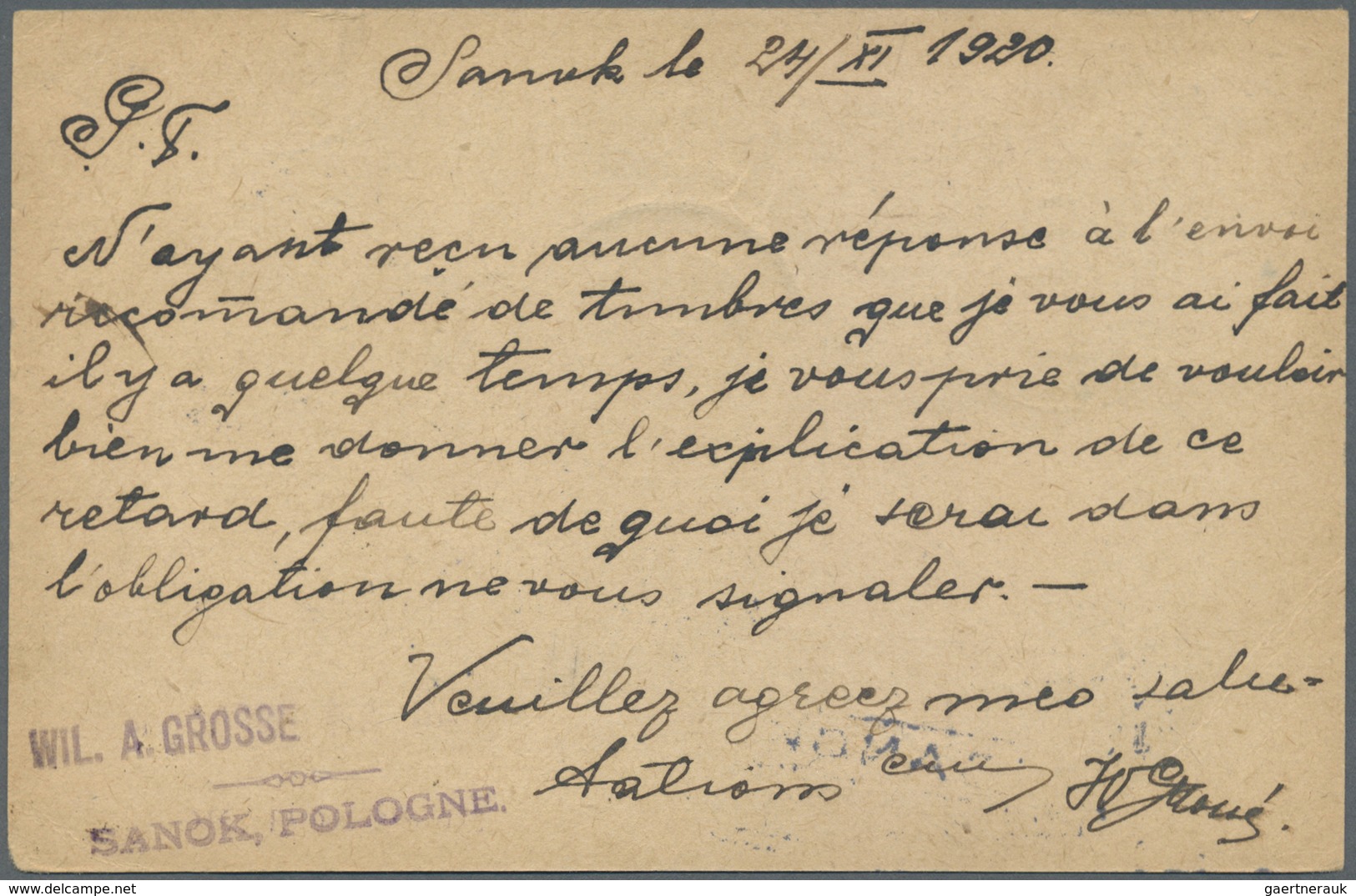 GA Polen - Ganzsachen: 1920, 50 (75) F. Postal Stationery Card With Additional Franking Vertical Pair 1 - Ganzsachen