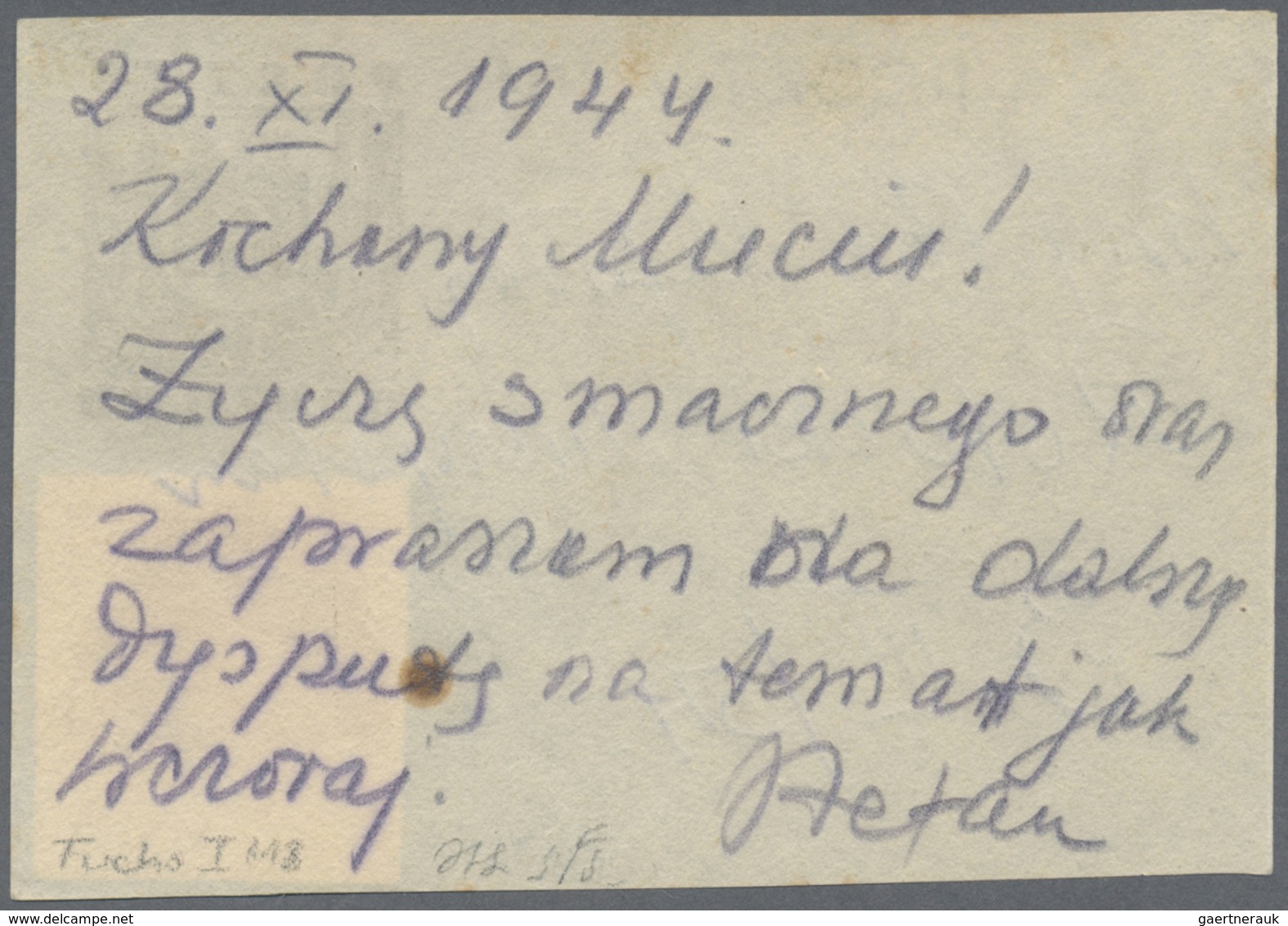 Br/GA Polen - Lagerpost: Gross-Born: 1944, Fuchsaufkleber Orangebraun Mit Stempel "GROSS BORN 21.XI." Auf - Autres & Non Classés