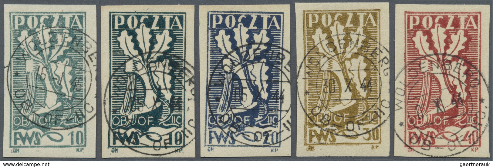 O Polen - Lagerpost: Woldenberg: 1944/1945. Komplette Serie "Odrastajacy Dab" (5 Werte), Sauber Rundge - Autres & Non Classés