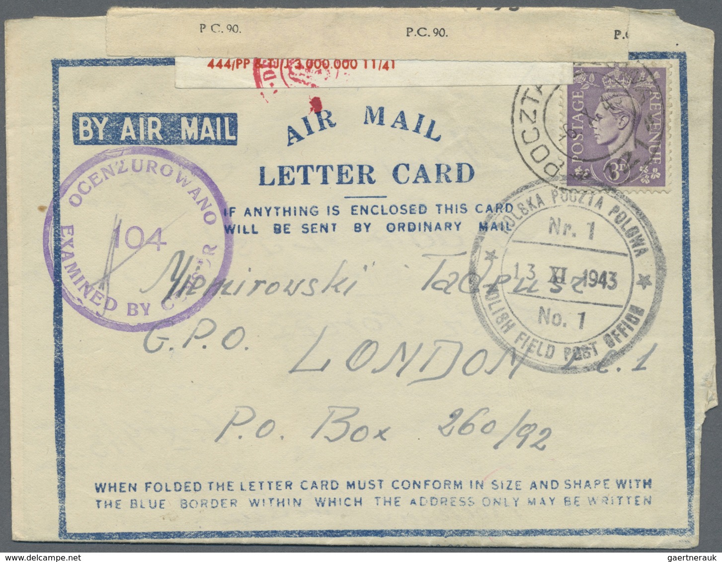 Br Polen - Besonderheiten: 1943/1946, Five Mostly Different Formular Air Letters Each Bearing KGVI 3d. - Autres & Non Classés