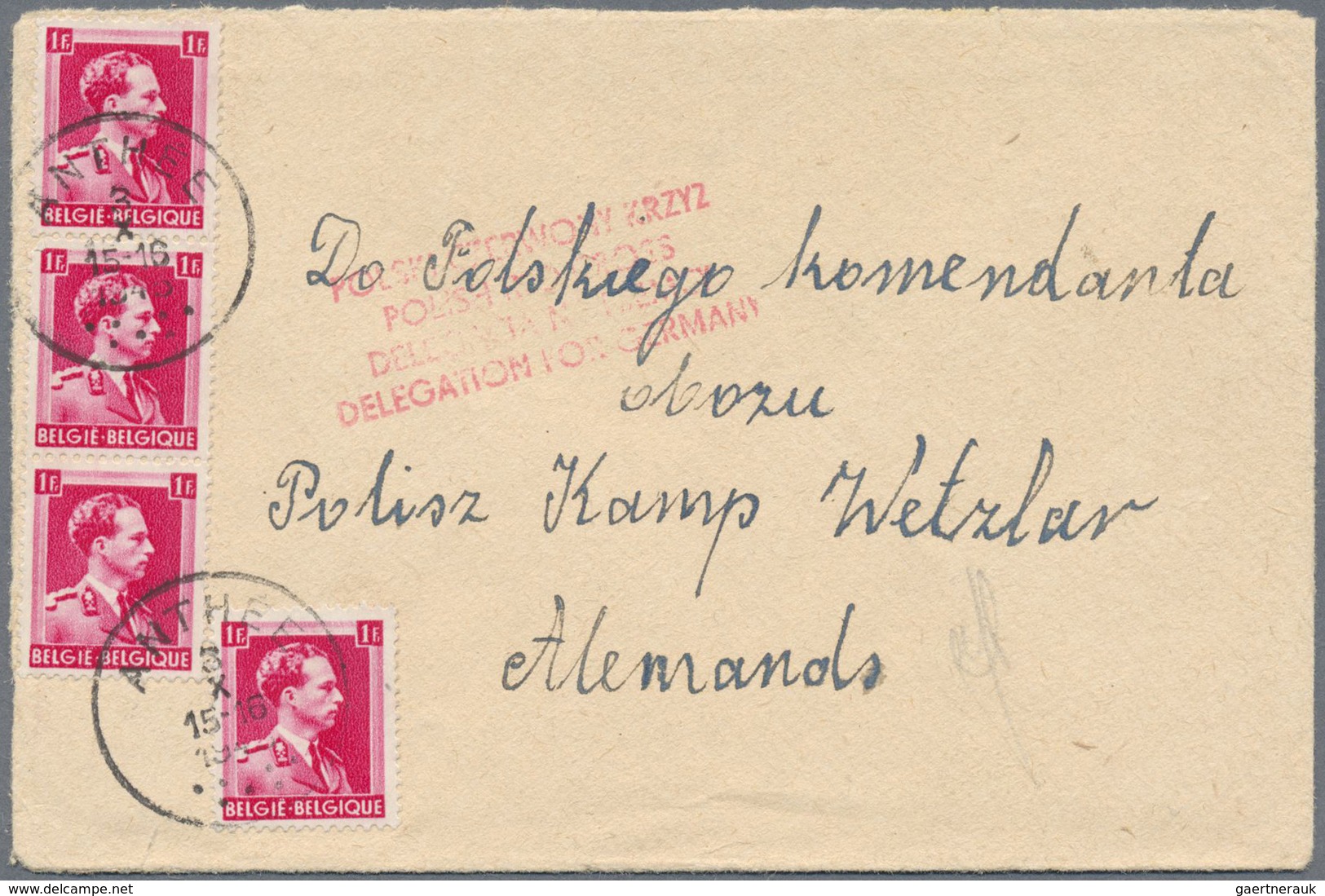 Br Polen - Besonderheiten: 1945, Cover (flap Missing) From ANTHEE, Belgium With Four Pieces Of 1 Fr. Ki - Autres & Non Classés