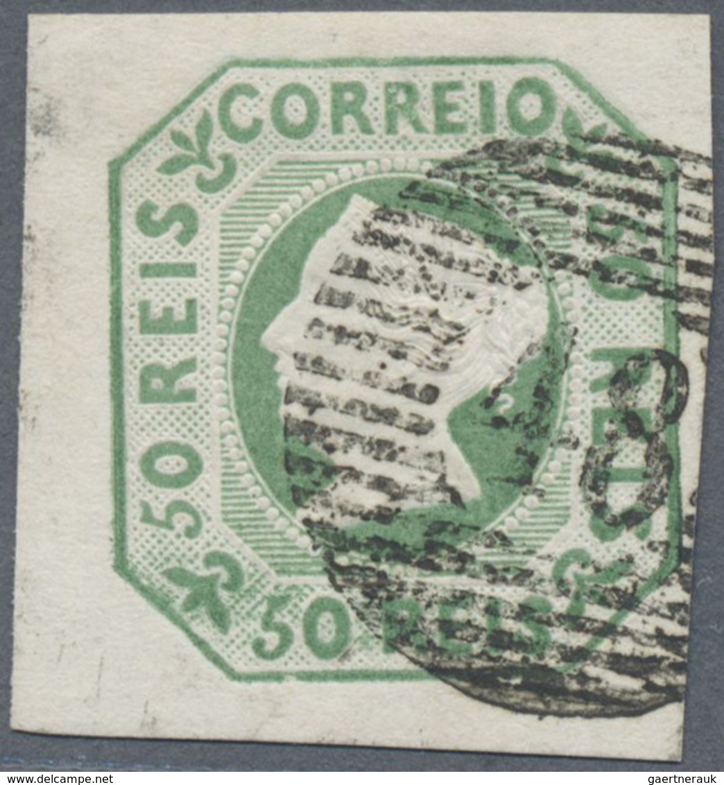 O Portugal: 1853, Maria 50r. Green, Fresh Colour, Full To Huge Margins, Neatly Oblit. By Numeral "48" - Lettres & Documents