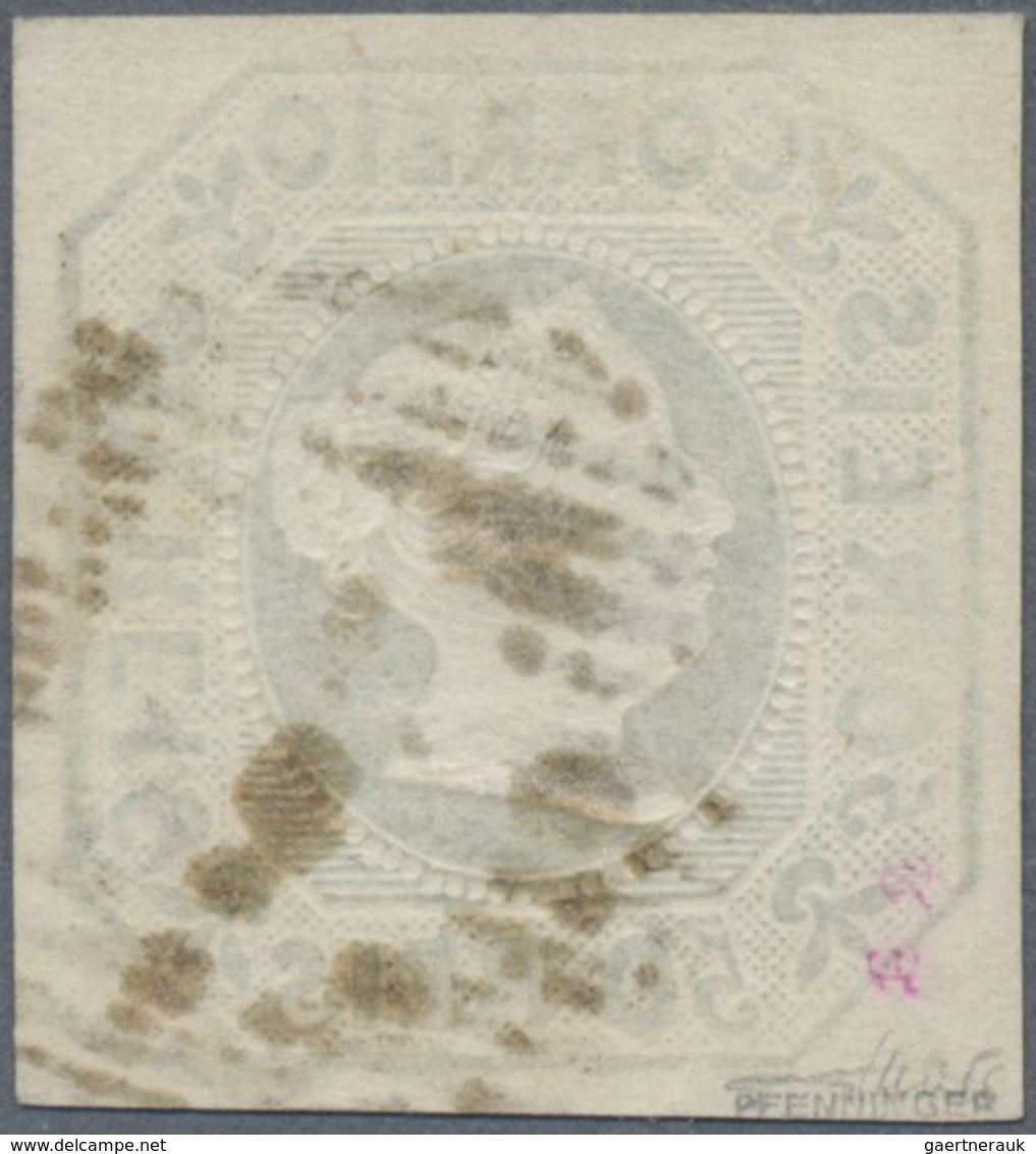 O Portugal: 1853, Queen Maria II. 50 R. Green, Good To Wide Margin All Around, Used With Numeral "1", - Storia Postale