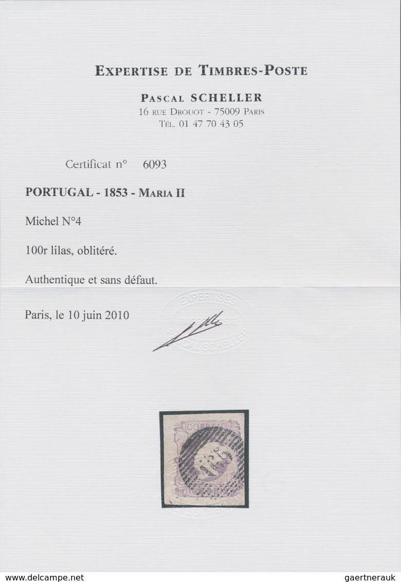 O Portugal: 1853, 100 R. Lila, Sehr Breitrandiges, Farbfrisches Luxusstück Mit Perfektem, Zentrischen - Brieven En Documenten