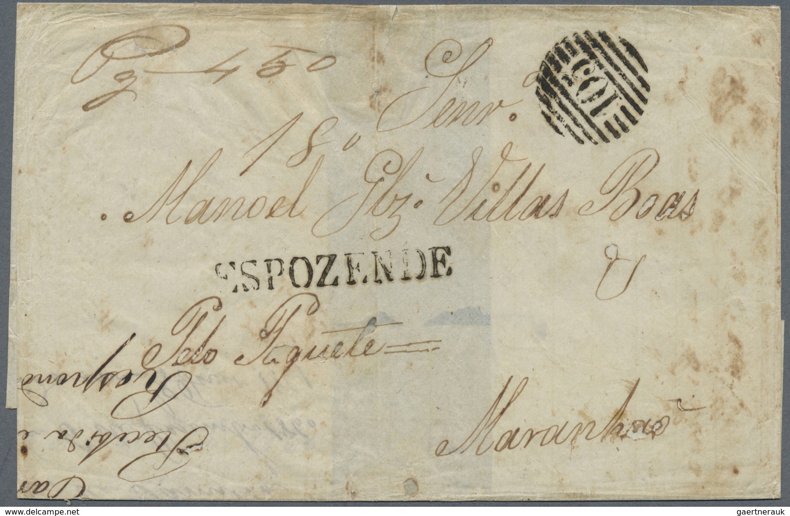 Br Portugal: 1860, Folded Entire (outer With Very Thin Paper) Used With Single-line ESPOZENDE Hs. And B - Lettres & Documents