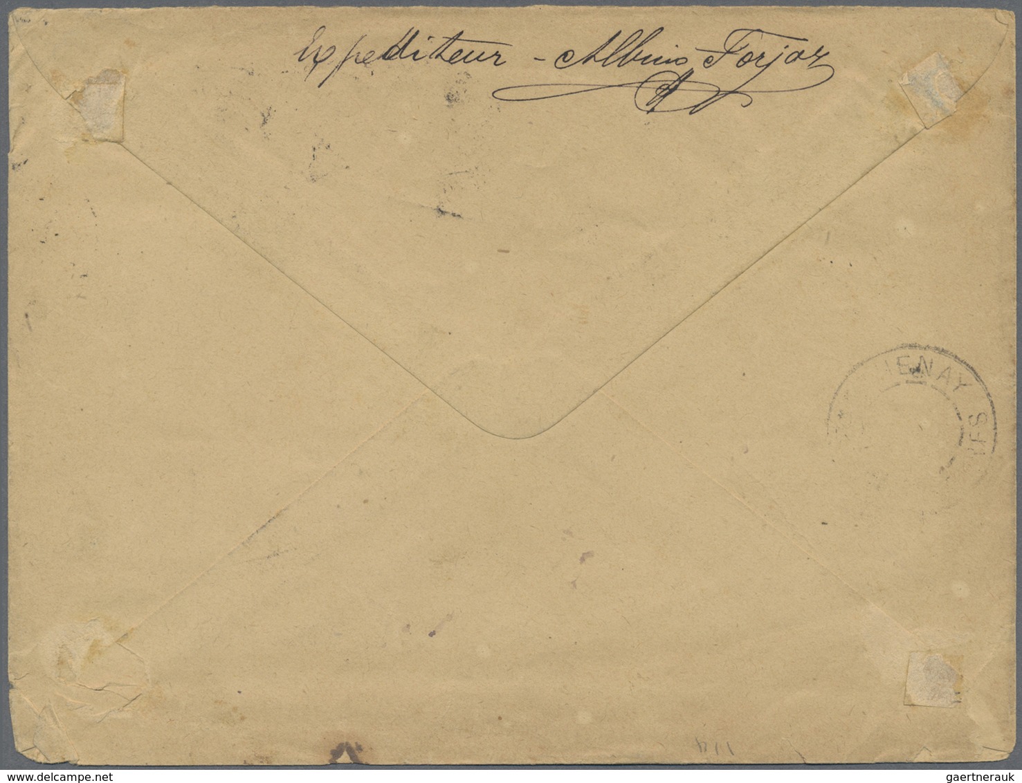 Br Portugal: 1891. Envelope (stains) To France Bearing Yvert 56, 5r Black (pair), Yvert 57, 10r Green ( - Brieven En Documenten