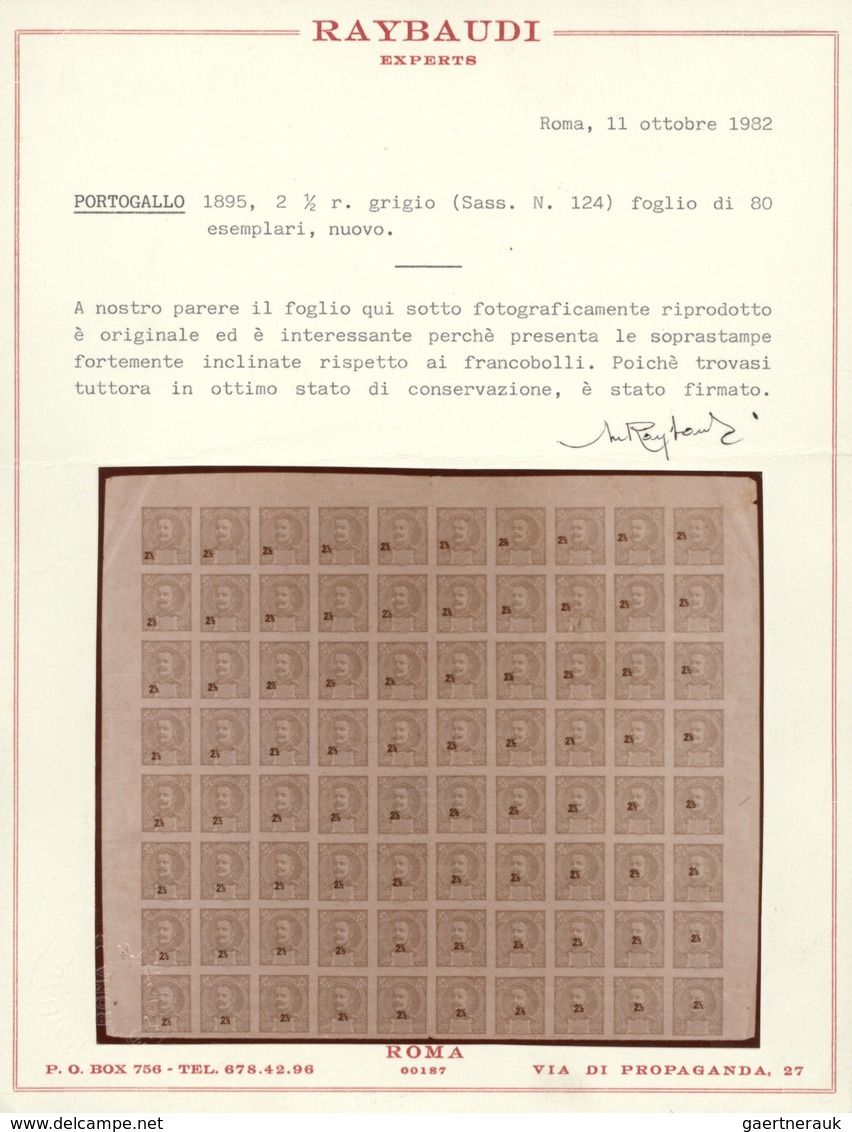 ** Portugal: 1895, A COMPLETE SHEET Of 80 IMPERFORATED Values Carlos 2½ R Grey/black Mint NH !! The Bla - Brieven En Documenten