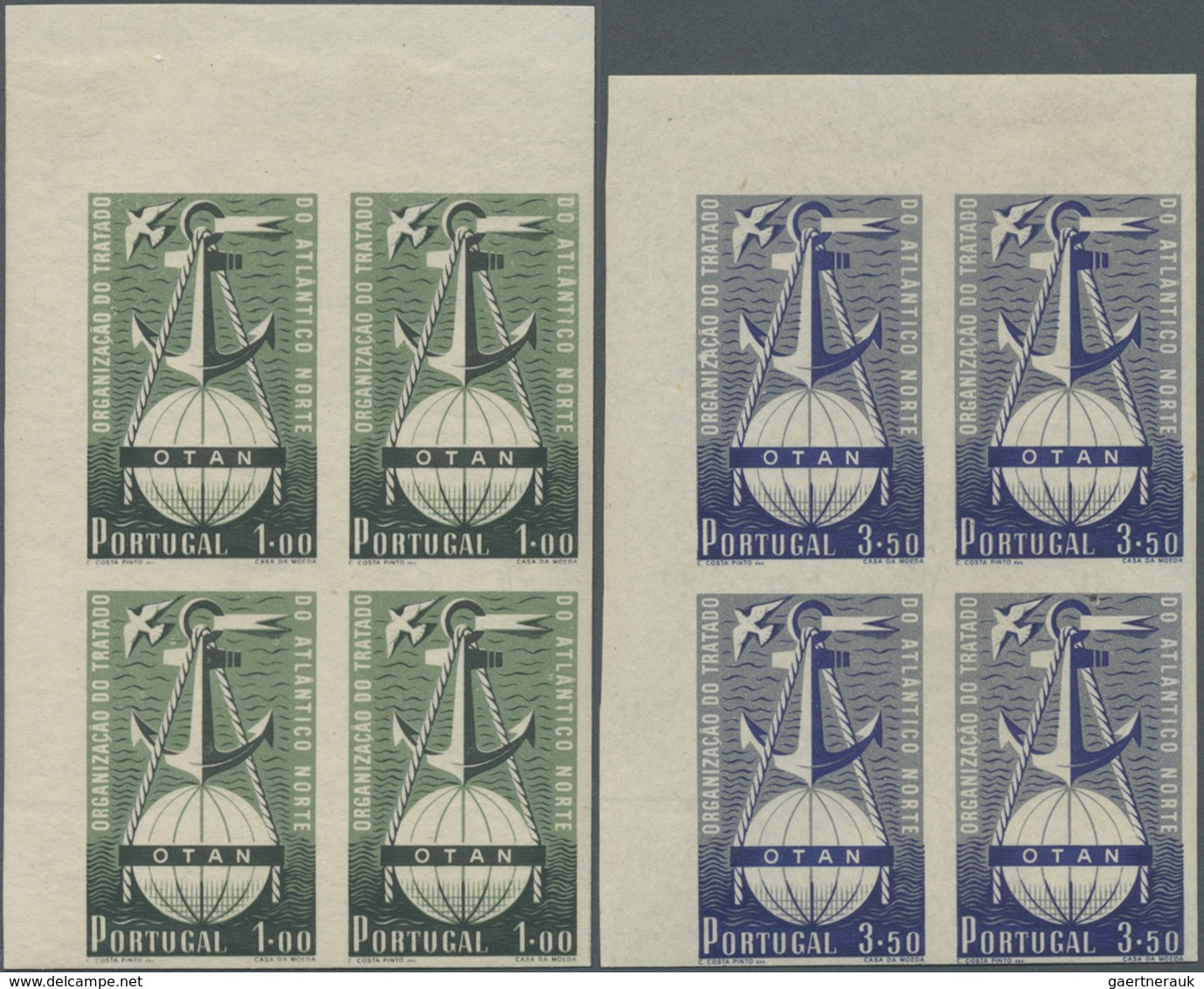 ** Portugal: 1952. Complete Set (2 Values) "North Atlantic Treaty Signing, 3rd Anniversary" In IMPERFOR - Brieven En Documenten