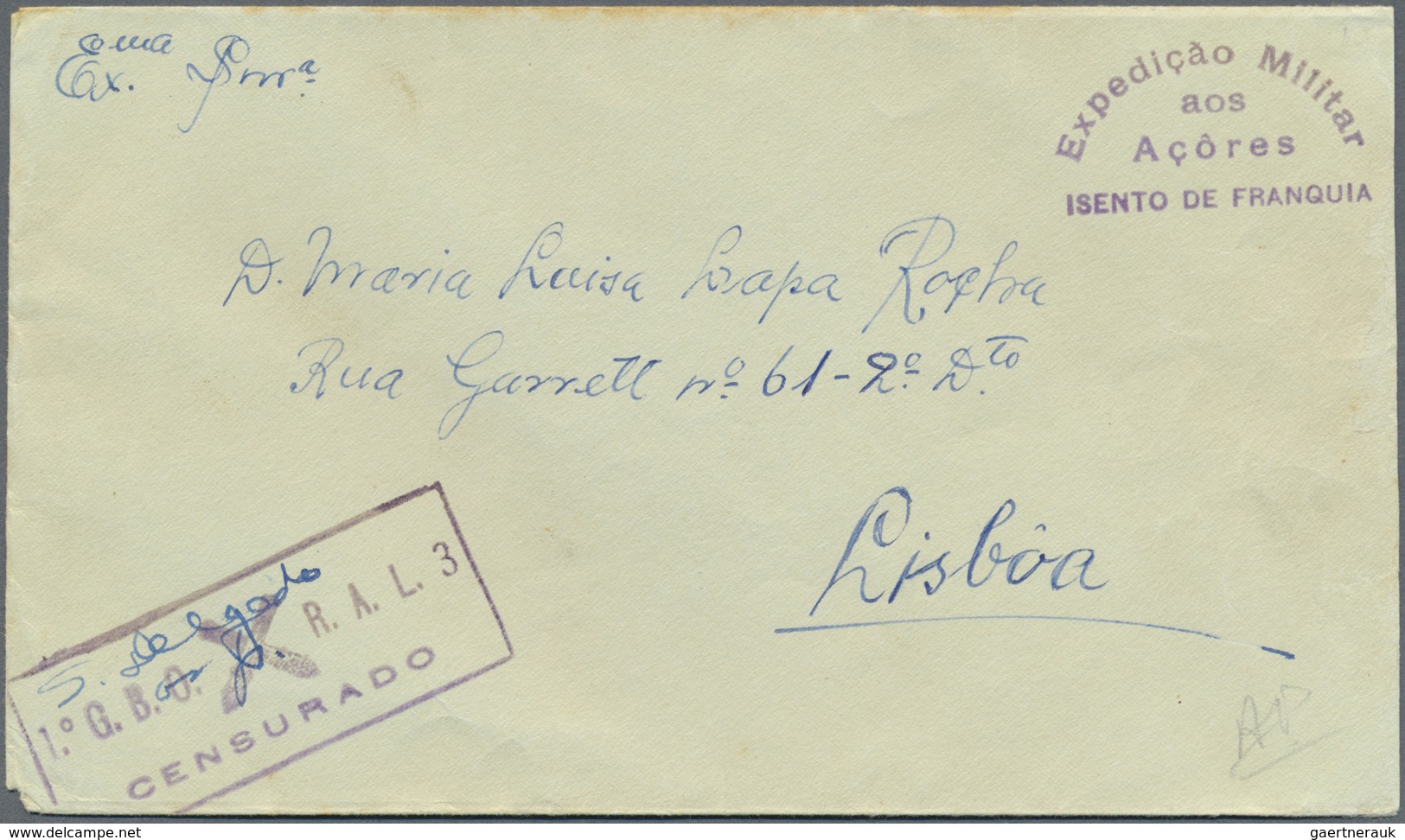 Br Portugal - Azoren: 1945. Unstamped Envelope Written From S. Miguel To Lisbon Cancelled By 'Expedicao - Azoren