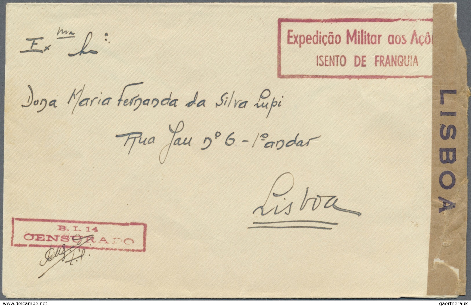 Br Portugal - Azoren: 1946. Roughly Opend Unstamped Envelope Written From S. Miguel To Lisbon Cancelled - Açores