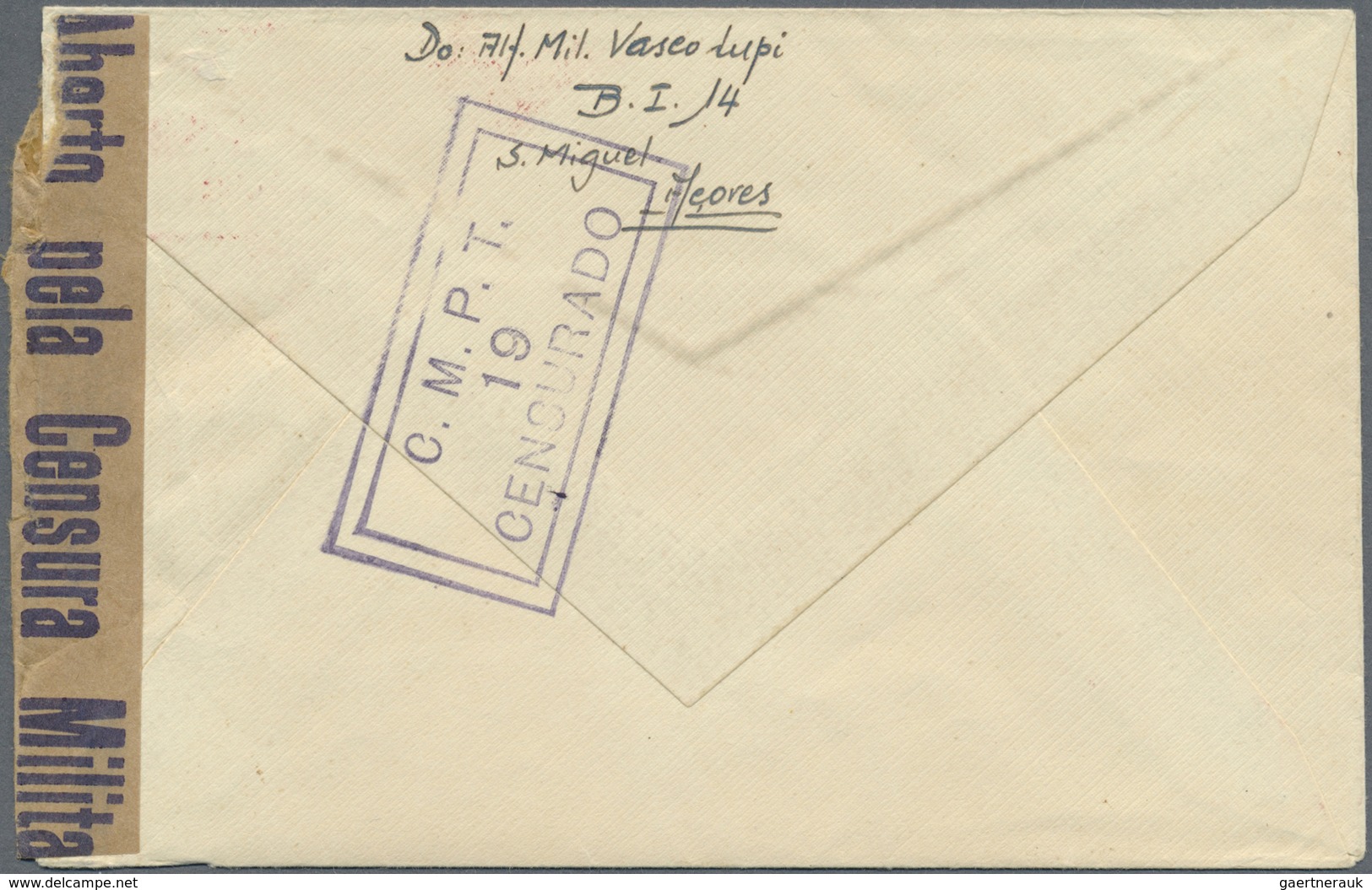 Br Portugal - Azoren: 1946. Roughly Opend Unstamped Envelope Written From S. Miguel To Lisbon Cancelled - Azores